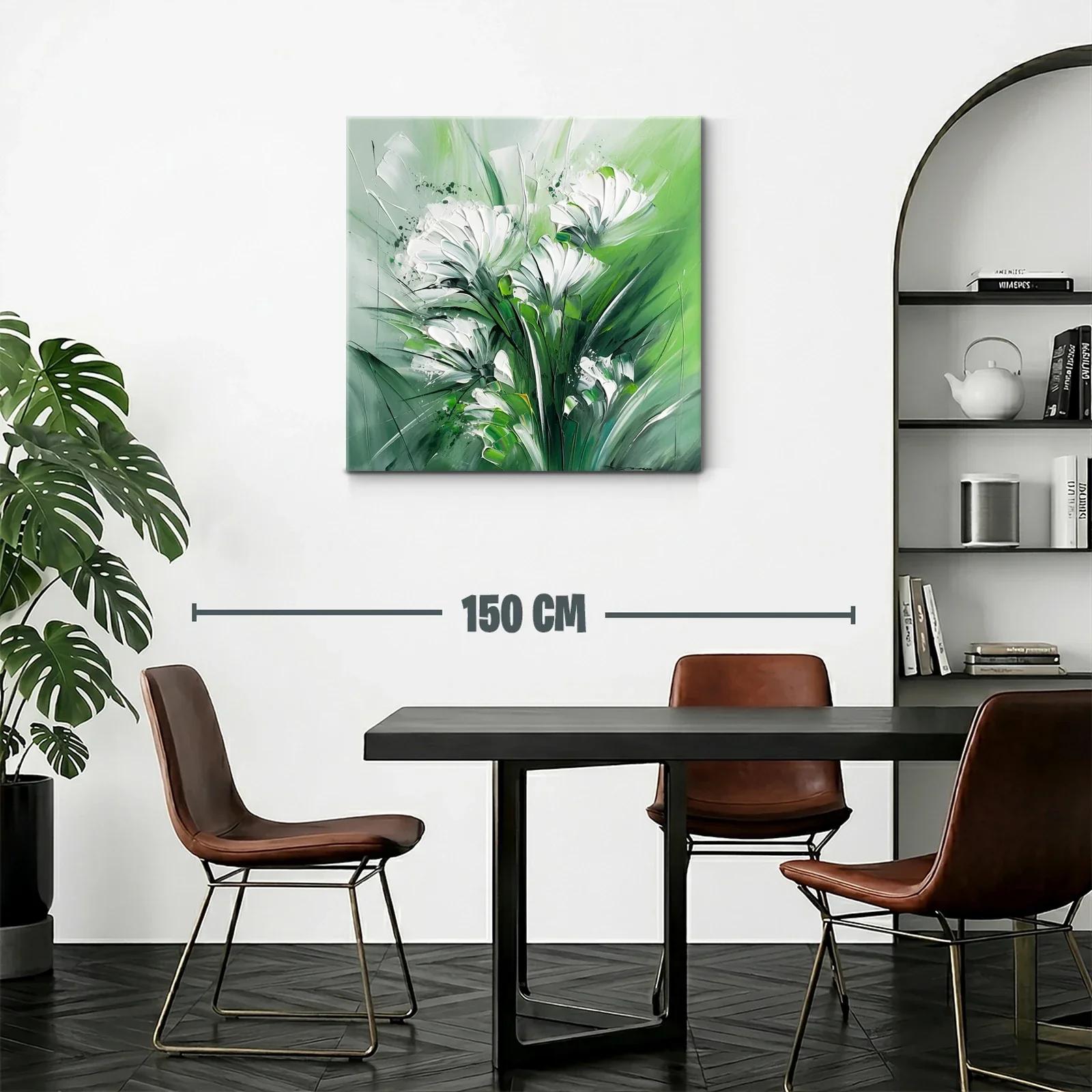Cuadro floral abstracto con tonos verdes y blancos — miniatura 2