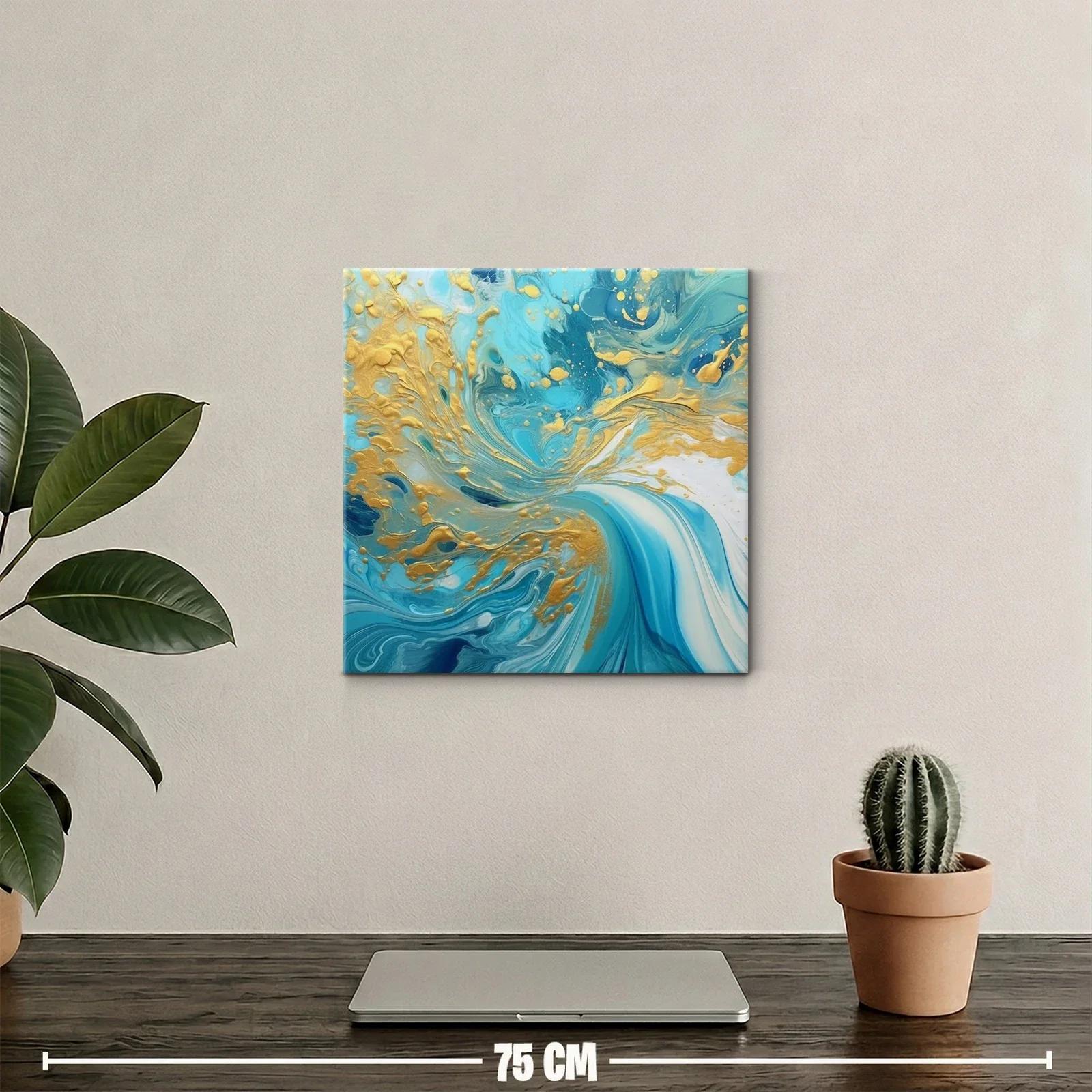 Cuadro abstracto con remolinos en azul y dorado elegante — miniatura 2