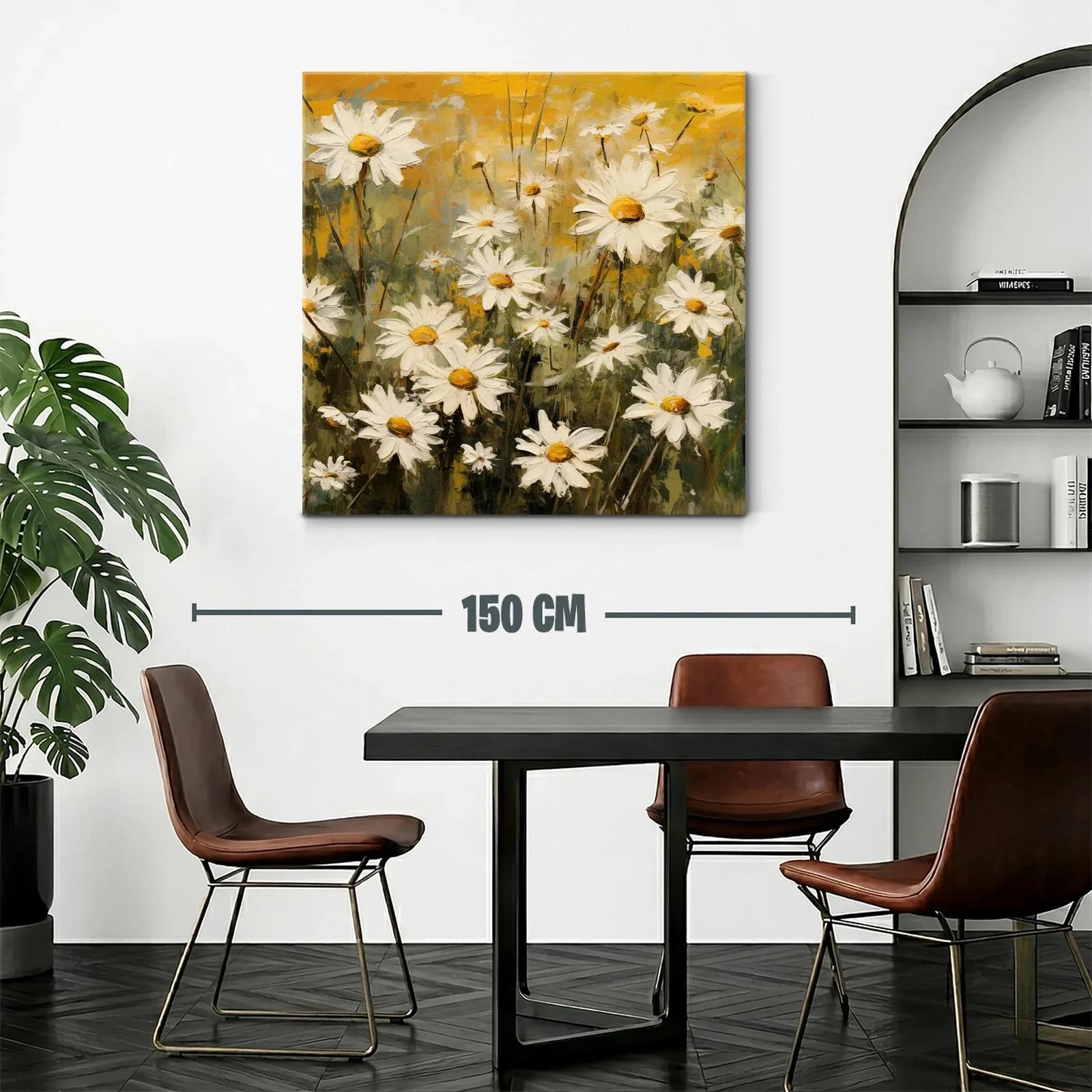 Cuadro de margaritas blancas con fondo en tonos amarillos — miniatura 2