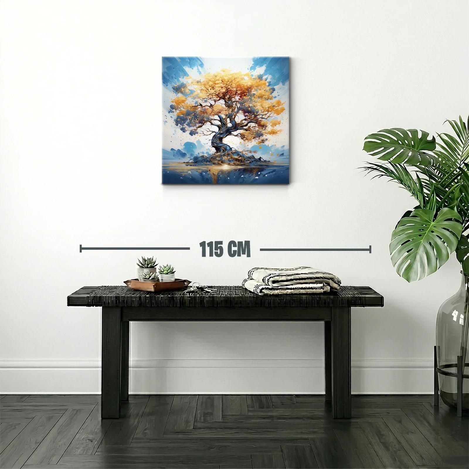 Árbol dorado con ramas en espiral sobre fondo azul — miniatura 2