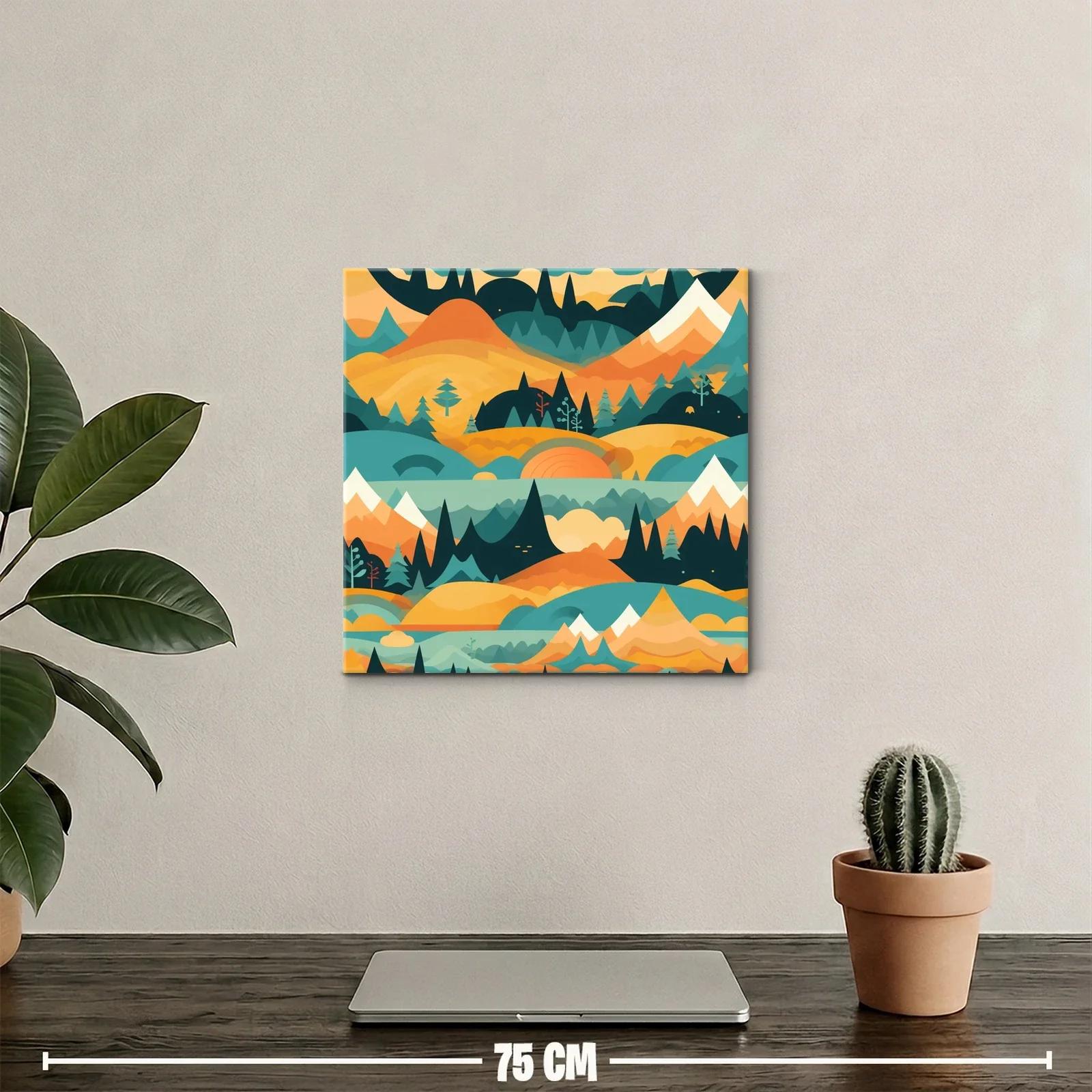 Paisaje abstracto con montañas y bosques en tonos cálidos — miniatura 2