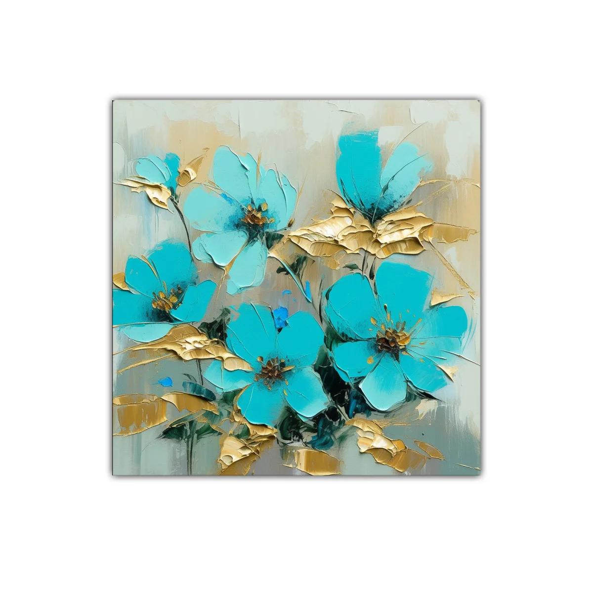 Cuadro floral con tonos turquesa y dorados brillantes — imagen principal