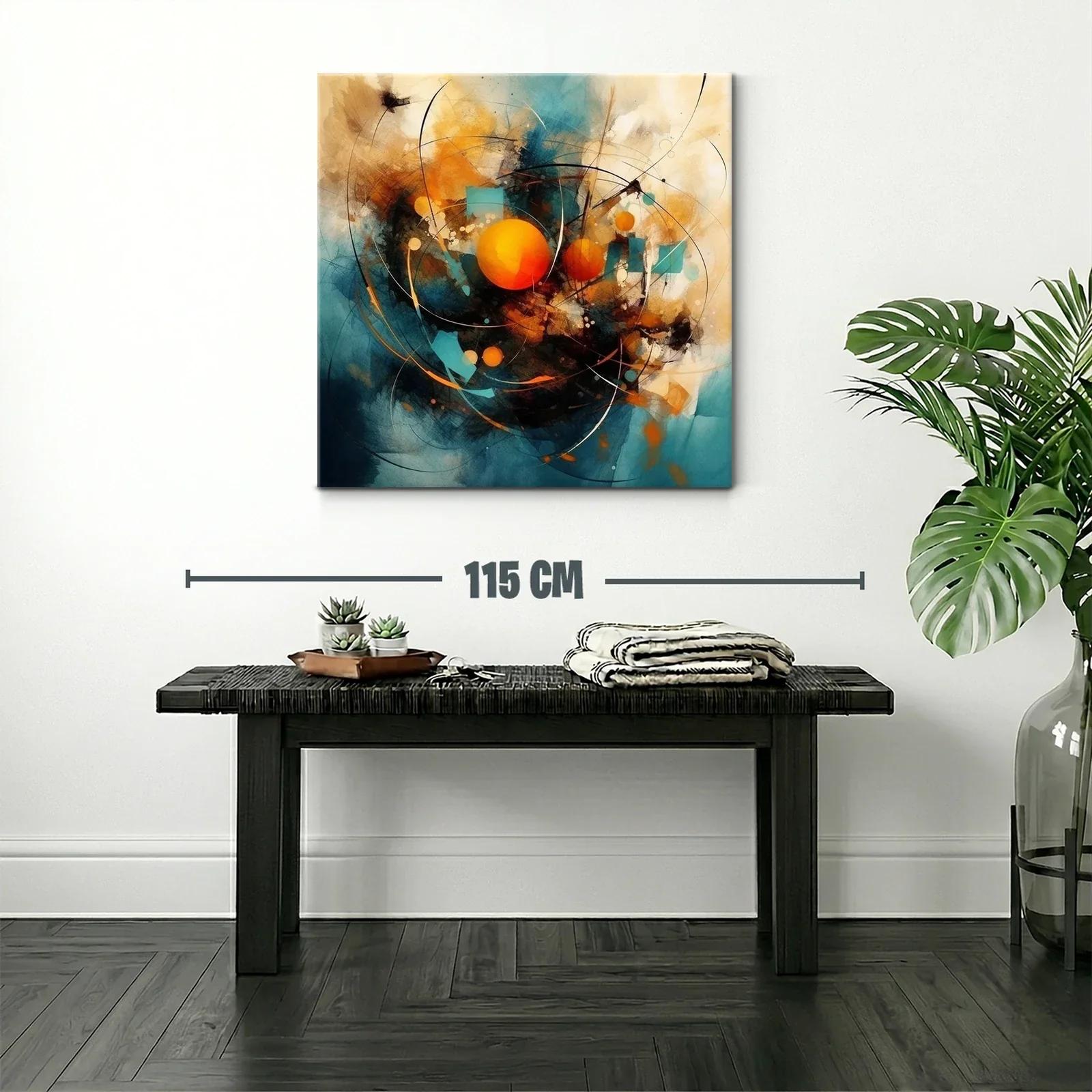Cuadro abstracto con esferas naranjas y tonos azules — miniatura 2