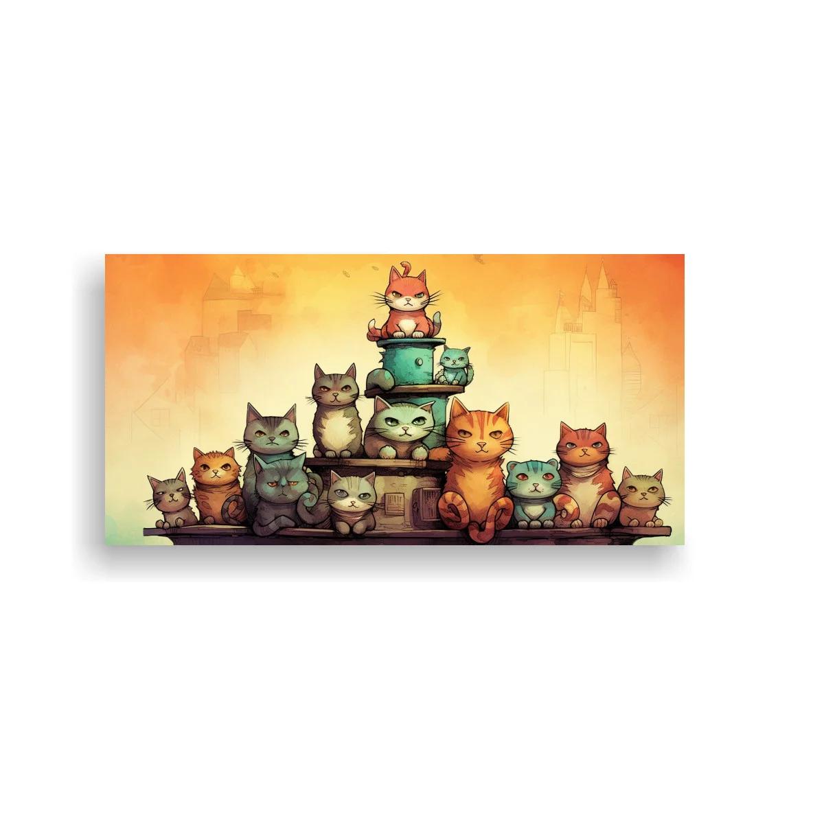 Cuadro grupo de gatos apilados con expresiones simples — imagen principal