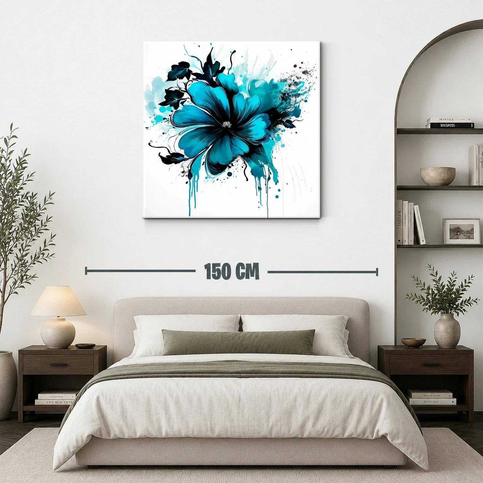 Flor vibrante en tonos azules y negro para espacios modernos — miniatura 3