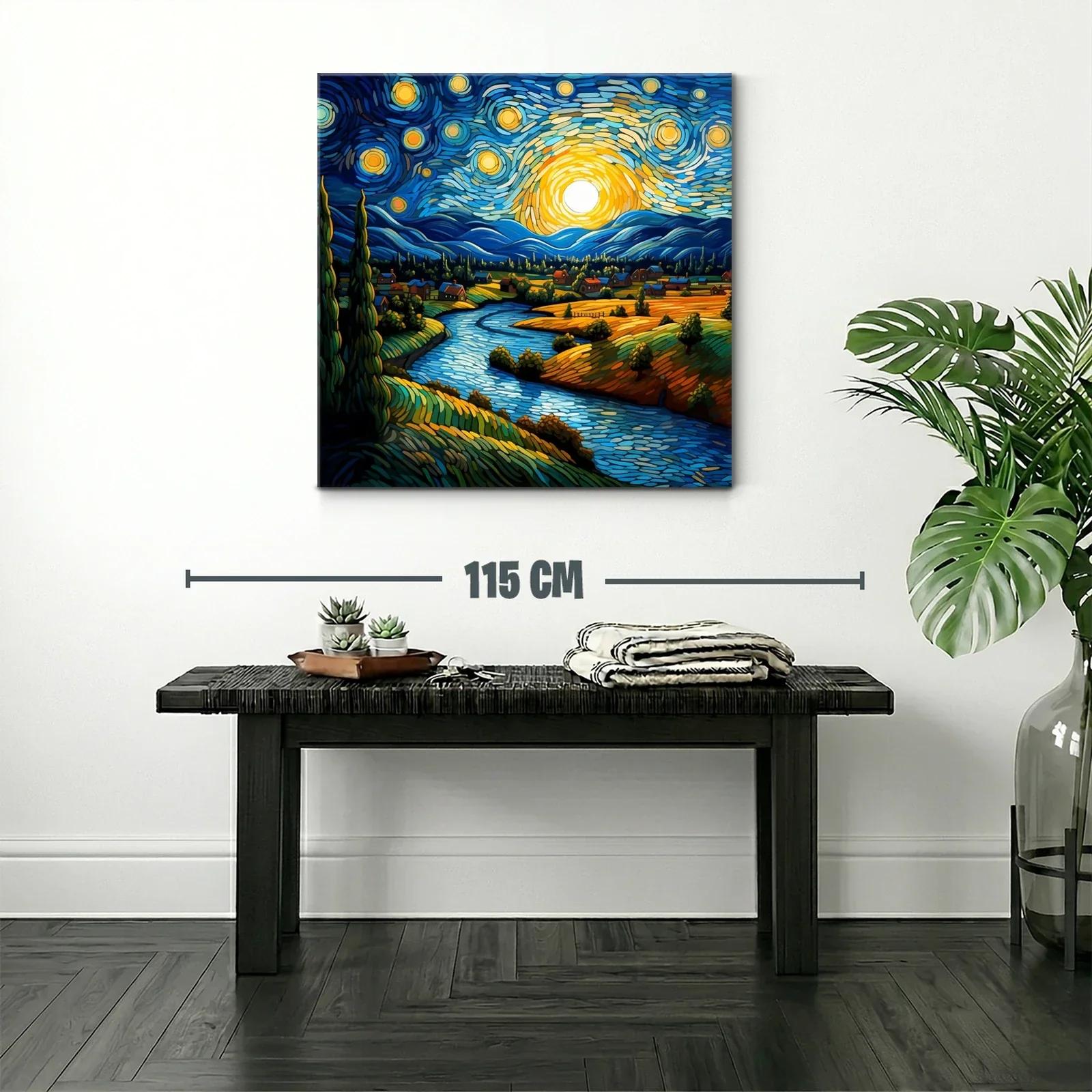 Paisaje nocturno vibrante con río y cielo estrellado — miniatura 2