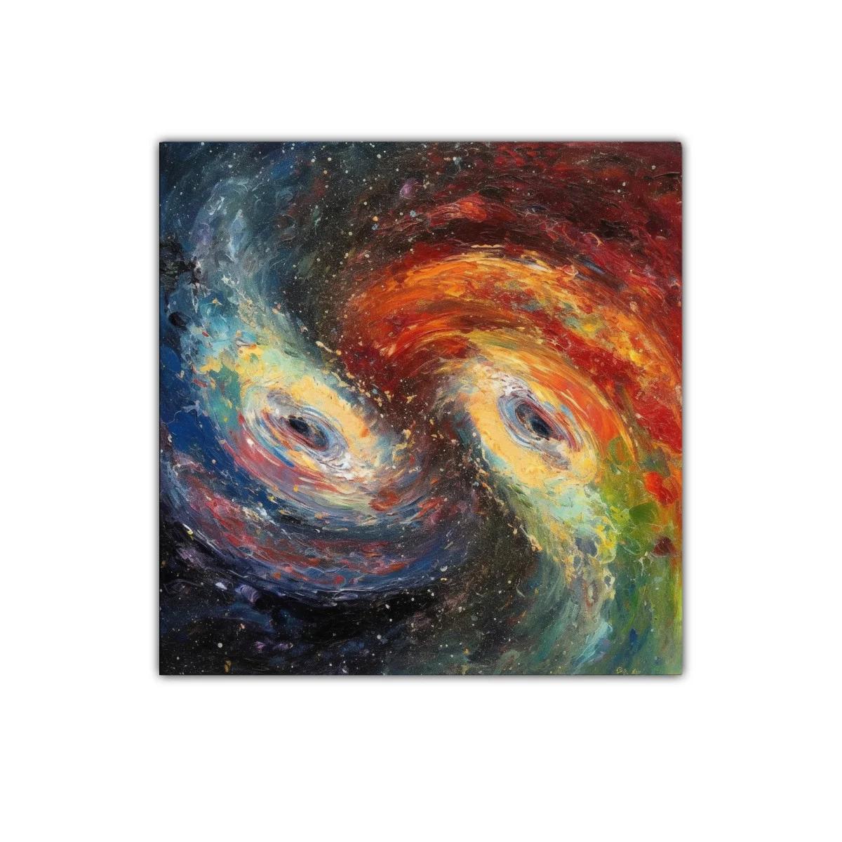 Cuadro abstracto con galaxias y remolinos de colores vivos