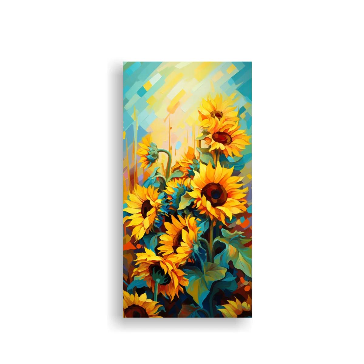 Cuadro girasoles con pinceladas geométricas luminosas