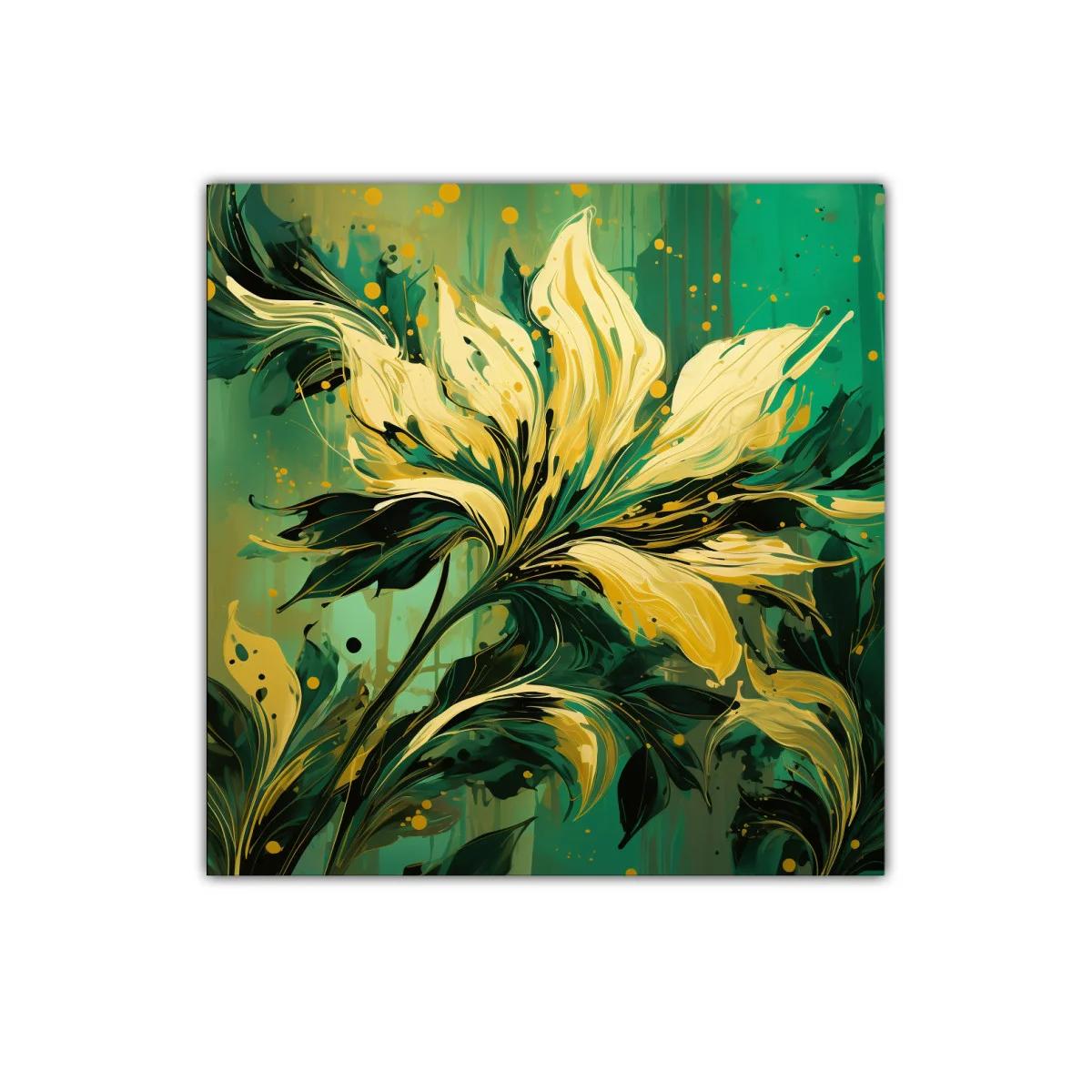 Flor abstracta en tonos verdes y amarillos vibrantes — imagen principal