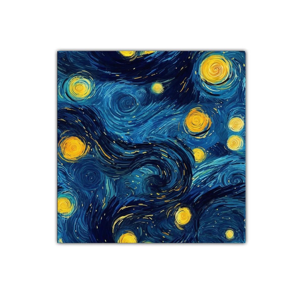 Cuadro vibrante con cielo estrellado en tonos azules y amarillos