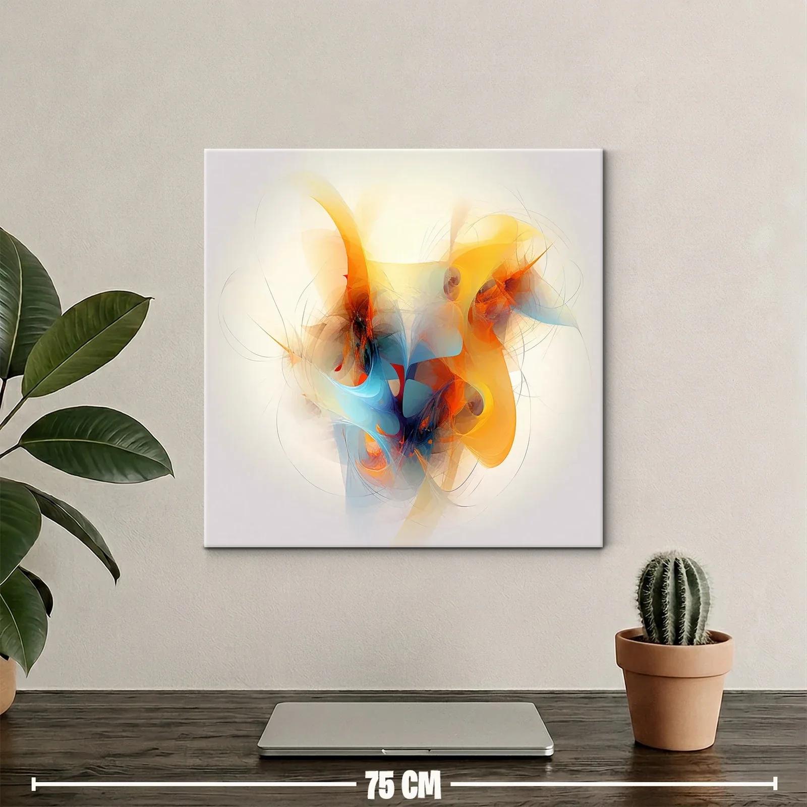 Cuadro abstracto con vibrantes formas en tonos cálidos y azules — miniatura 2