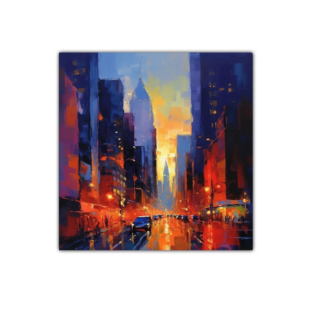 Atardecer vibrante en ciudad iluminada por luces cálidas — imagen principal