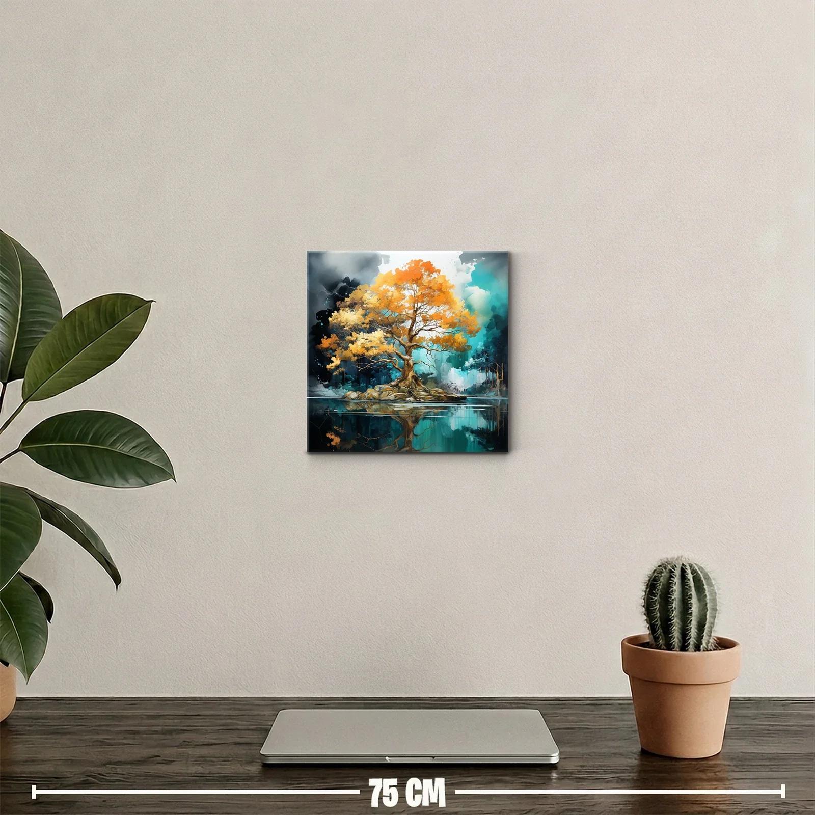 Árbol dorado reflejado en lago sereno y mágico — miniatura 2