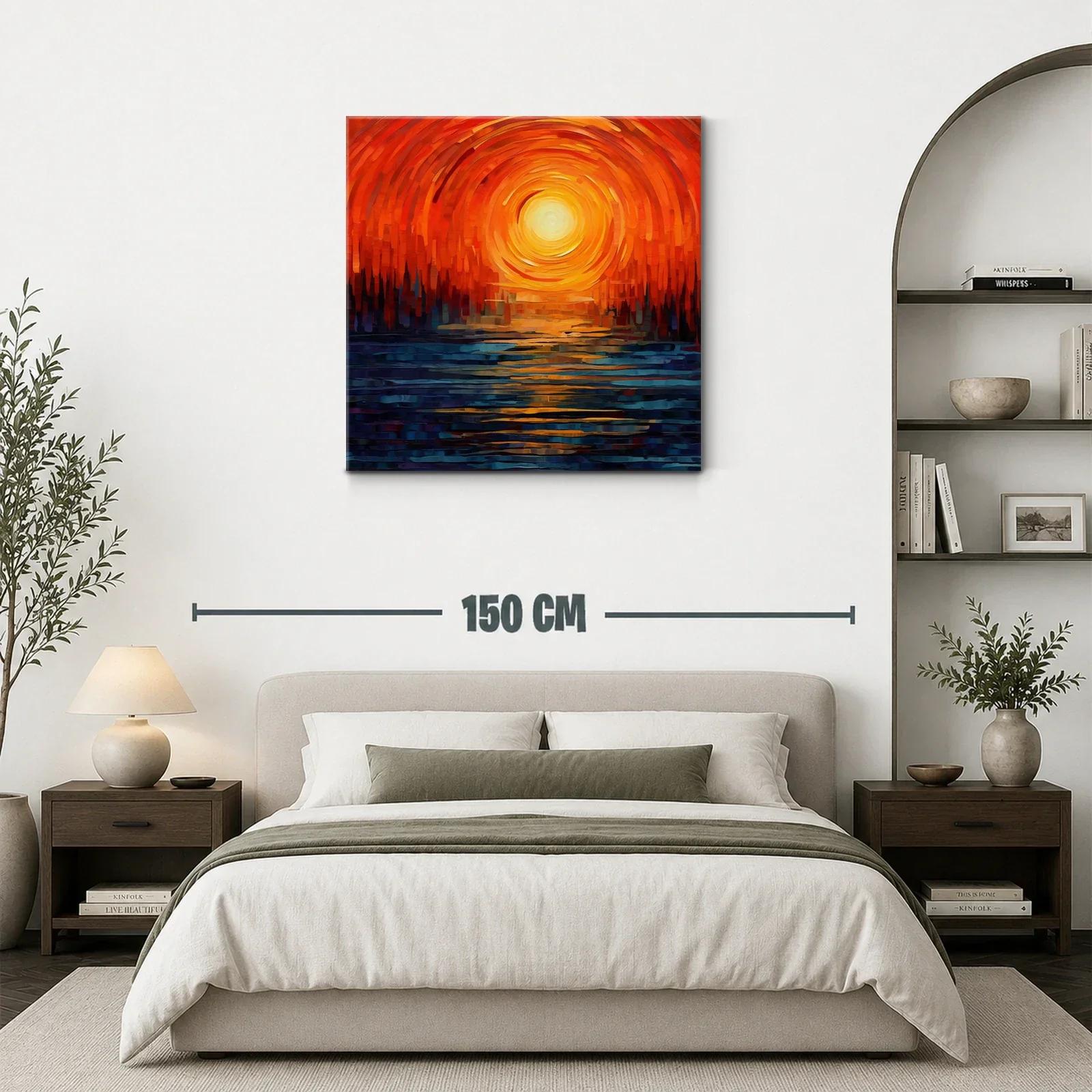 Cuadro abstracto con atardecer en tonos cálidos y contrastantes — miniatura 3