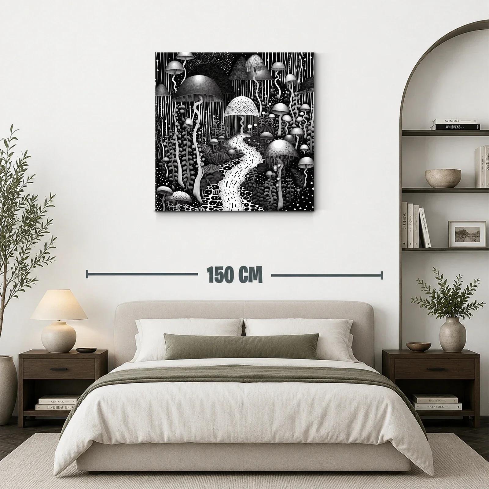 Bosque Onírico de Hongos en Blanco y Negro — miniatura 3