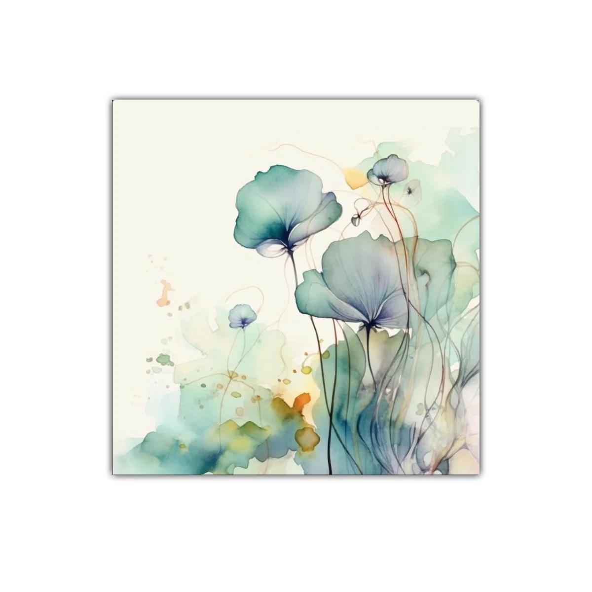 Cuadro decorativo con delicadas flores en tonos verdes y azules — imagen principal