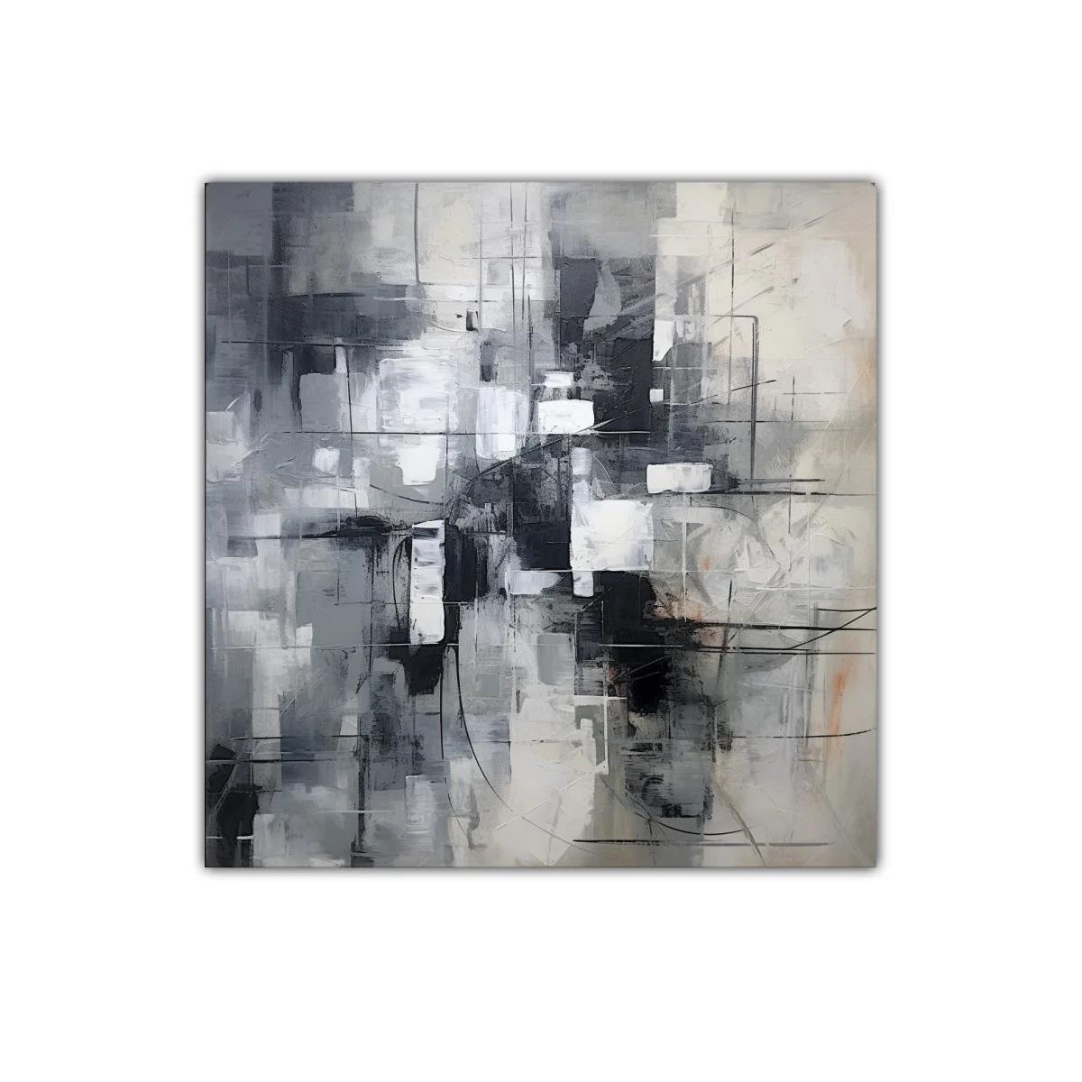 Cuadro abstracto en tonos grises con dinámicas líneas negras — imagen principal