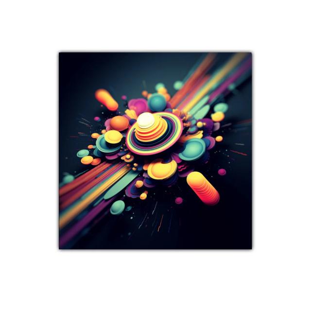 Cuadro abstracto con explosión de formas y colores vibrantes