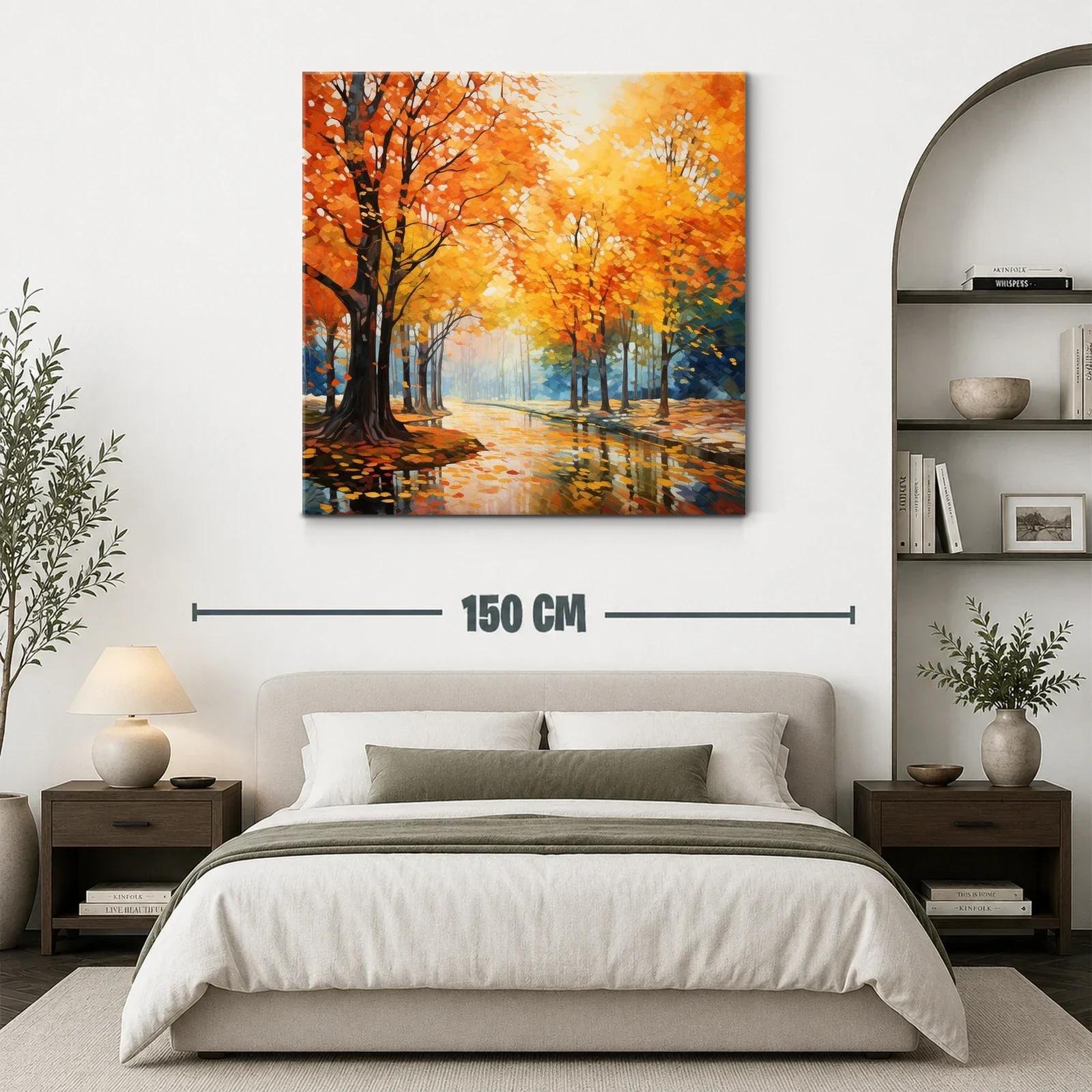 Paisaje otoñal con árboles y reflejos dorados — miniatura 3