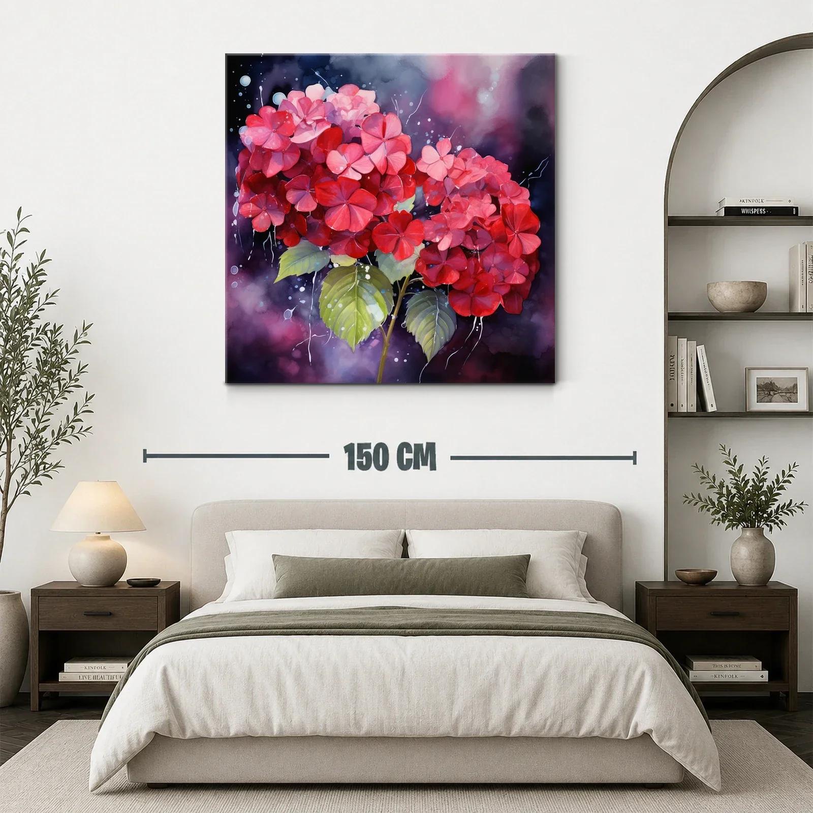 Vibrante cuadro con hortensias en tonos rojos y rosas — miniatura 3