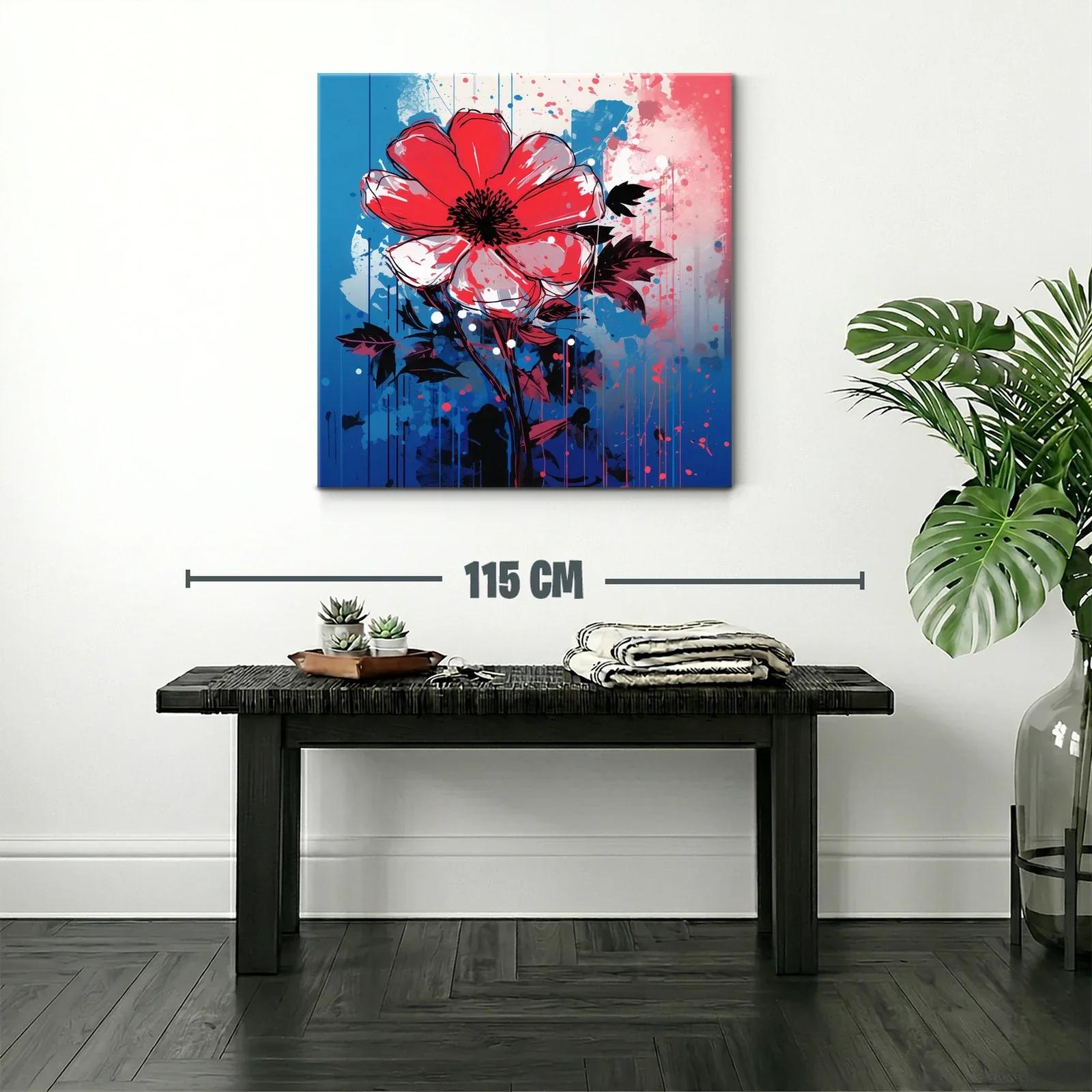 Flor roja vibrante sobre fondo azul y rosa — miniatura 2