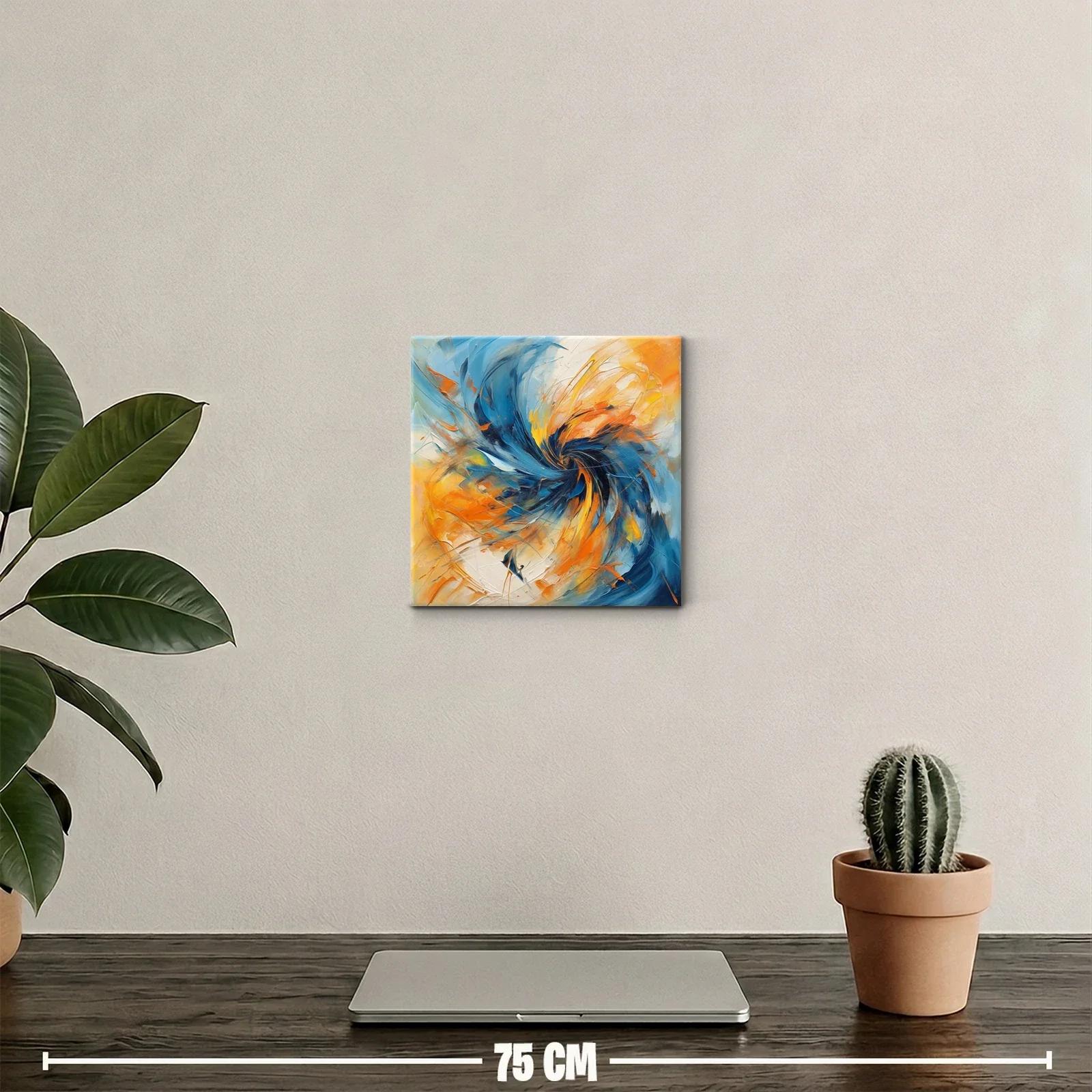 Cuadro abstracto con remolino en tonos azules y naranjas — miniatura 2