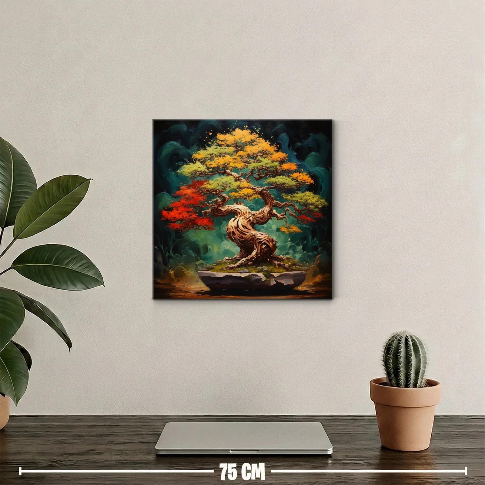 Árbol bonsái en vibrantes tonos otoñales y fondo místico — miniatura 2