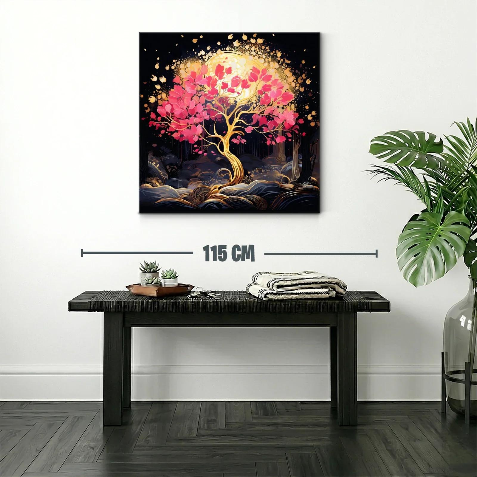 Árbol dorado con hojas rosas y luz resplandeciente — miniatura 2
