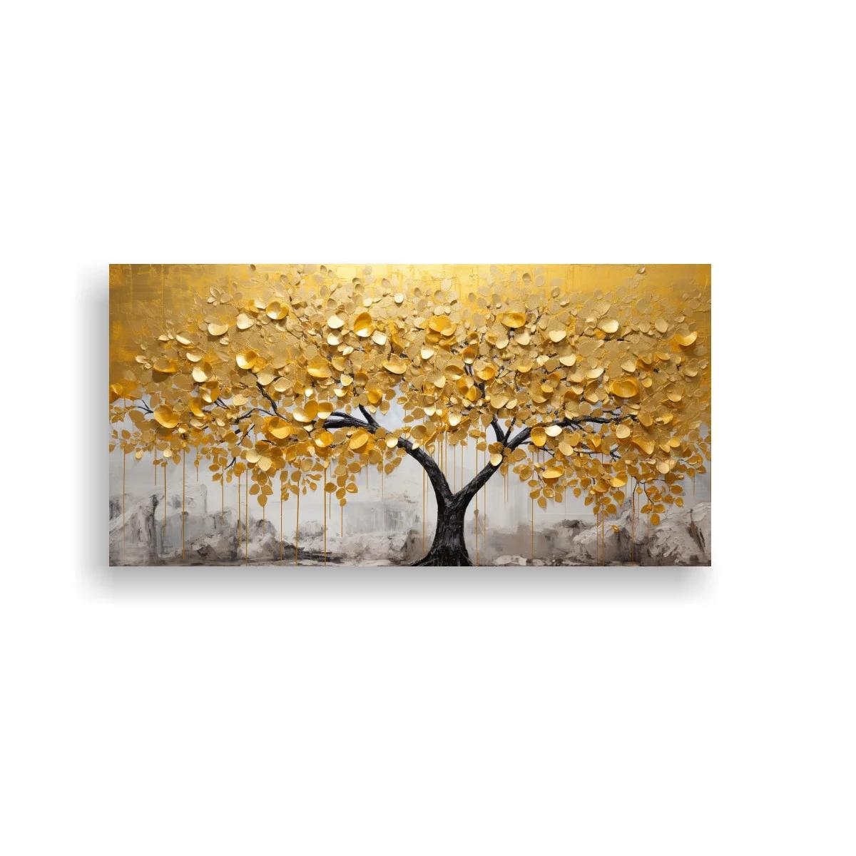 Cuadro árbol dorado de copa ancha
