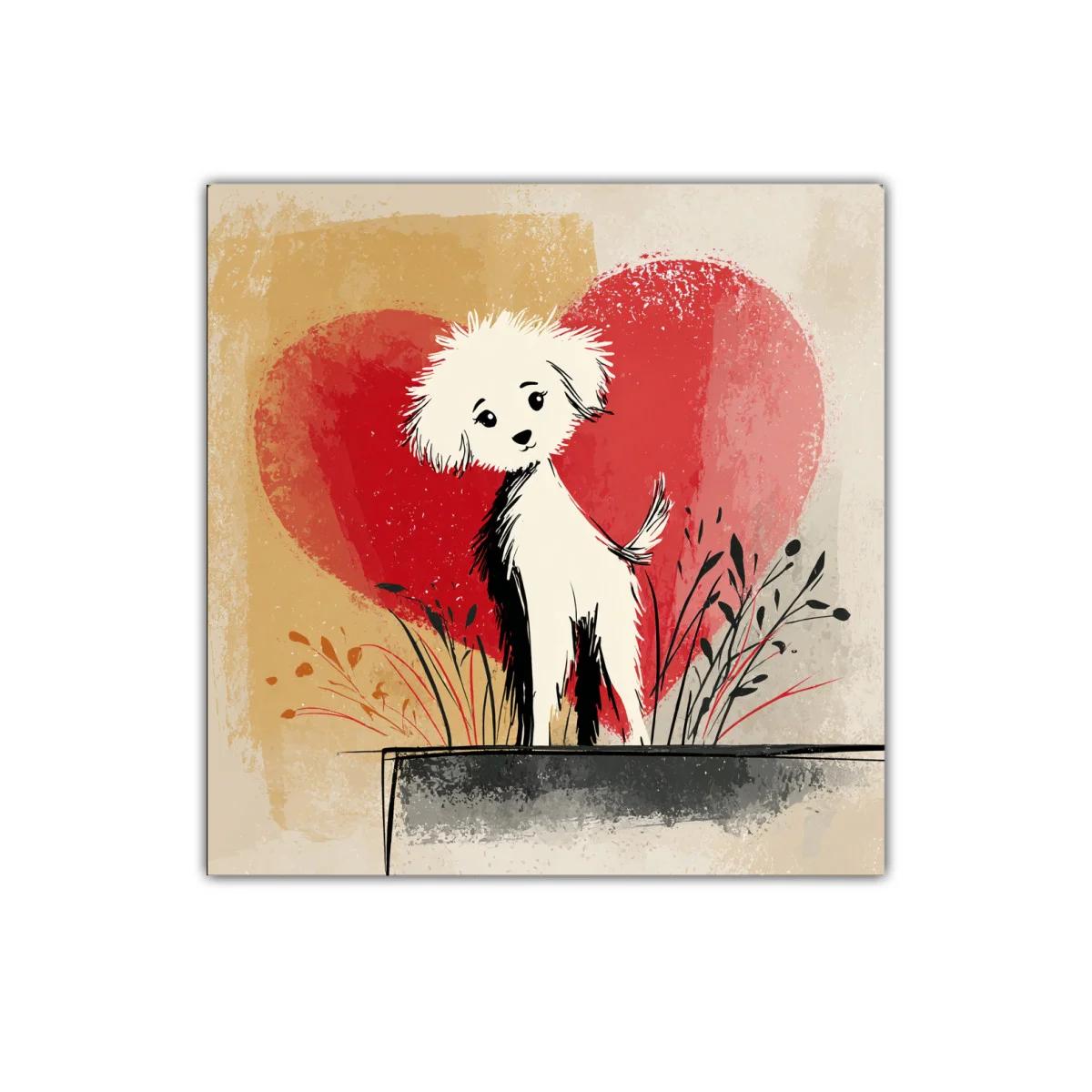 Perro adorable con fondo de corazón rojo vibrante — imagen principal