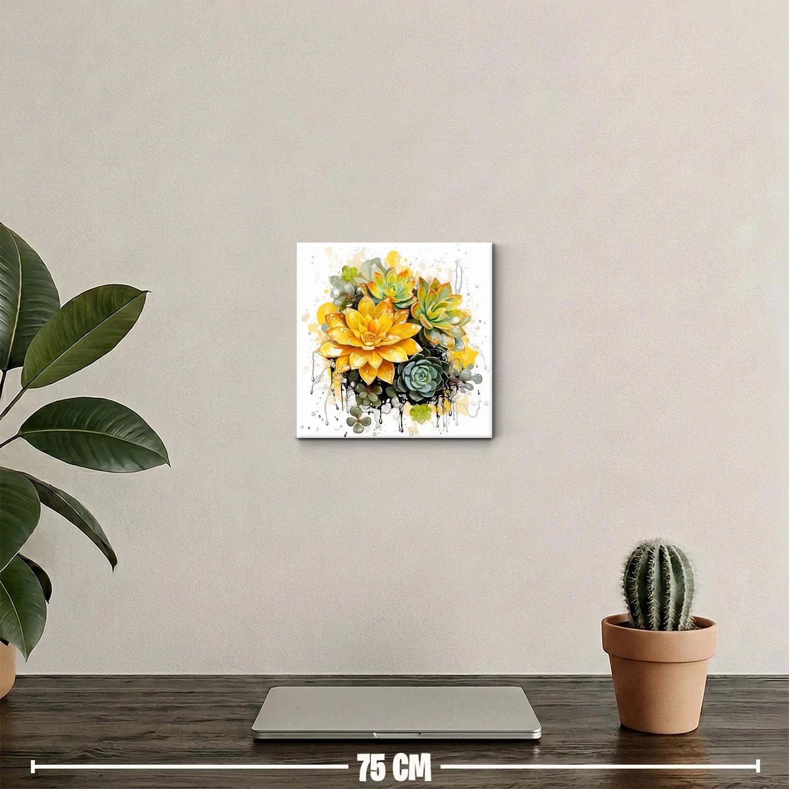Cuadro moderno con suculentas vibrantes en colores cálidos — miniatura 2