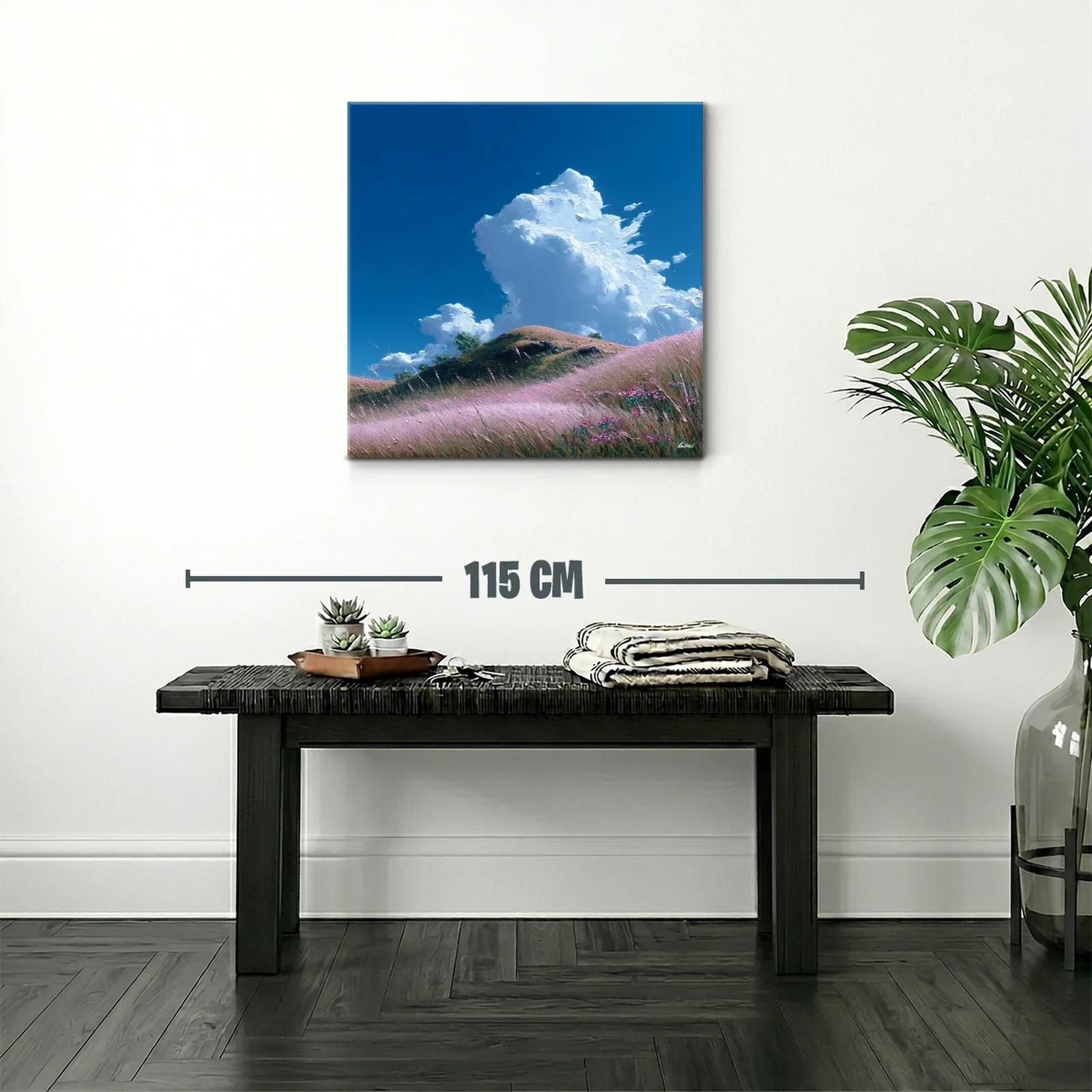 Paisaje sereno con pradera y nubes blancas en cielo azul — miniatura 2