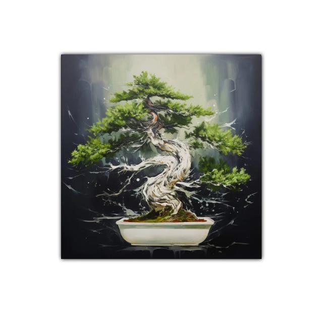Cuadro decorativo con bonsái y fondo oscuro elegante
