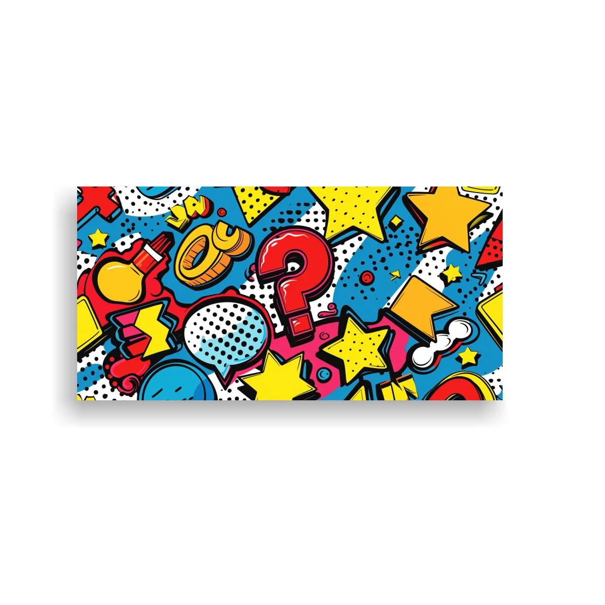 Cuadro viñetas de cómic pop art con signo de interrogación rojo