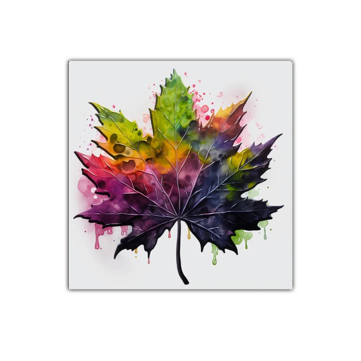 Hoja de arce vibrante con explosión de colores intensos — imagen principal