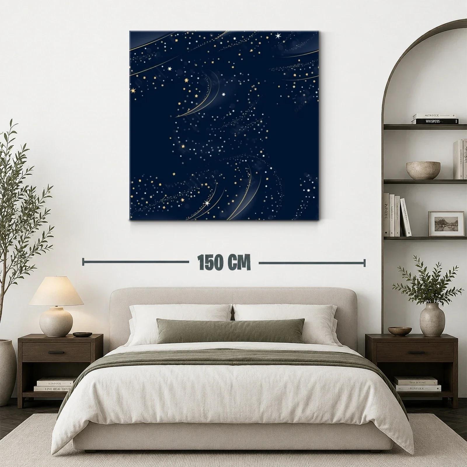 Cuadro galaxia estrellada con tonos azul y dorado — miniatura 3