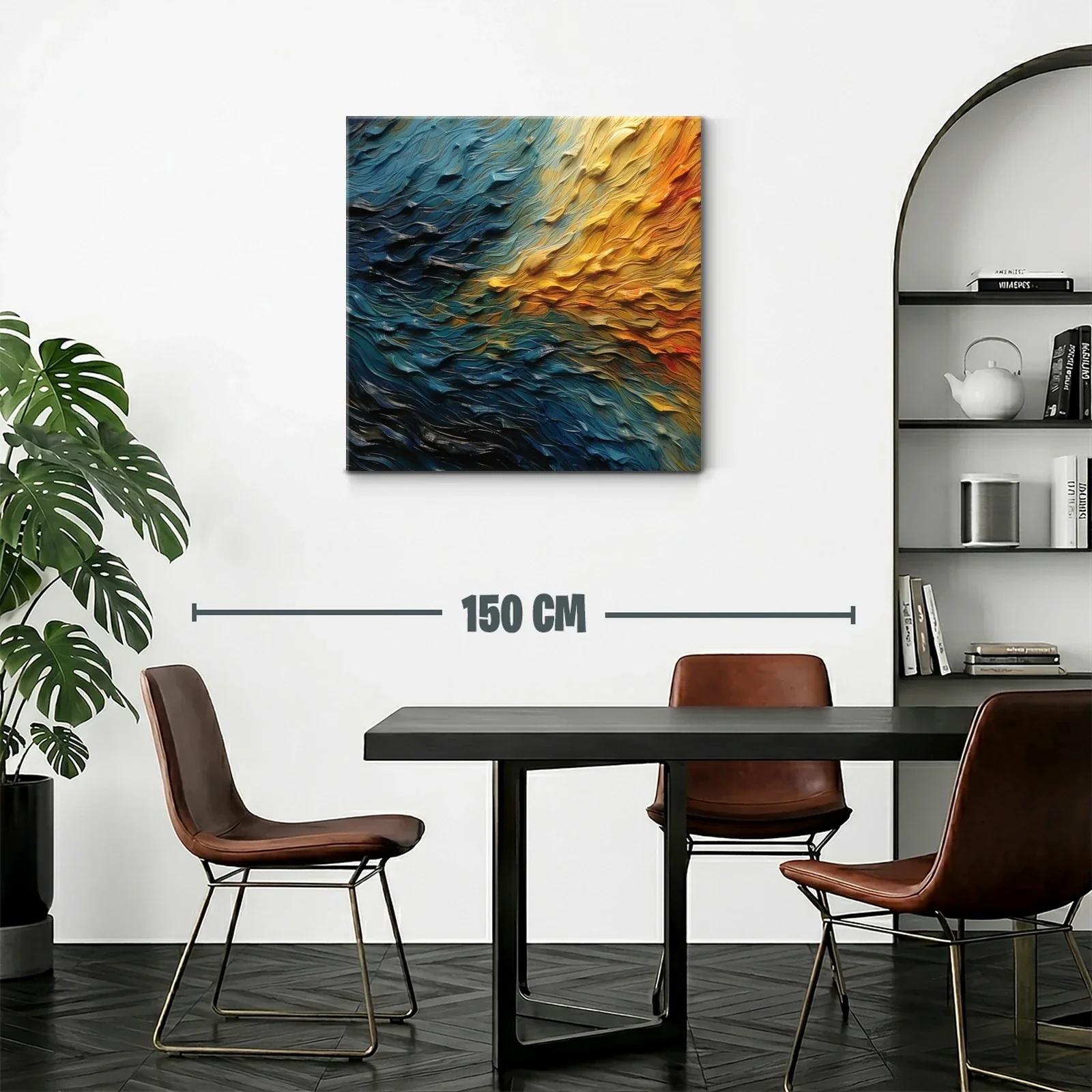 Cuadro abstracto con textura ondulada en tonos cálidos y fríos — miniatura 2
