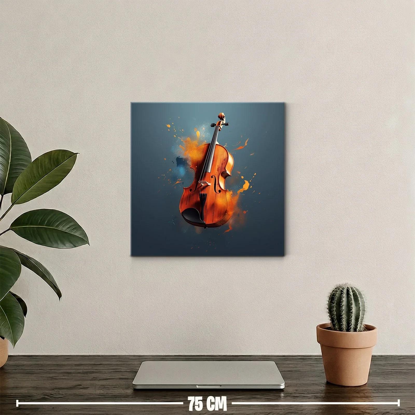 Violín con efectos de pintura vibrante sobre fondo azul — miniatura 2