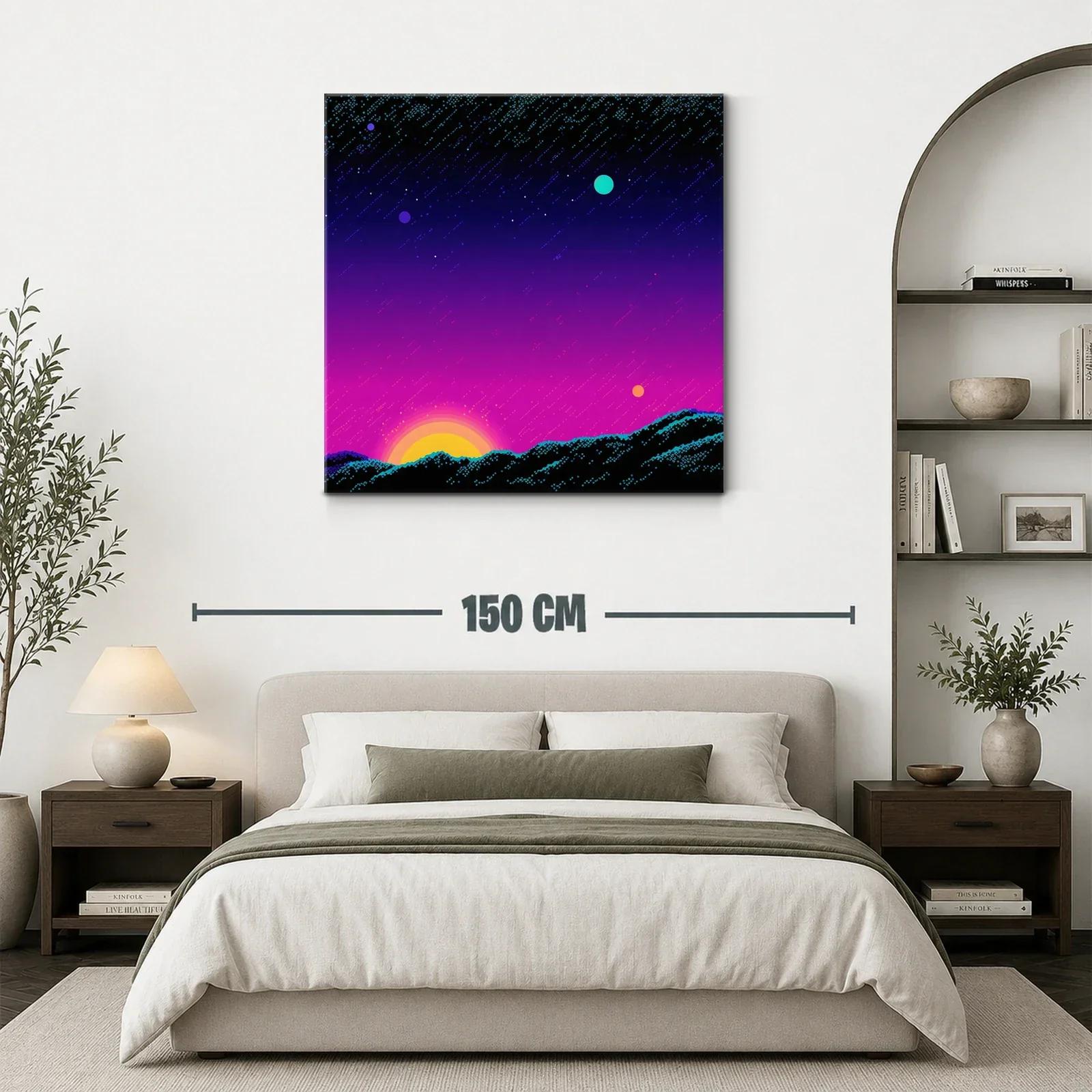 Atardecer cósmico con estrellas y planetas brillantes — miniatura 3