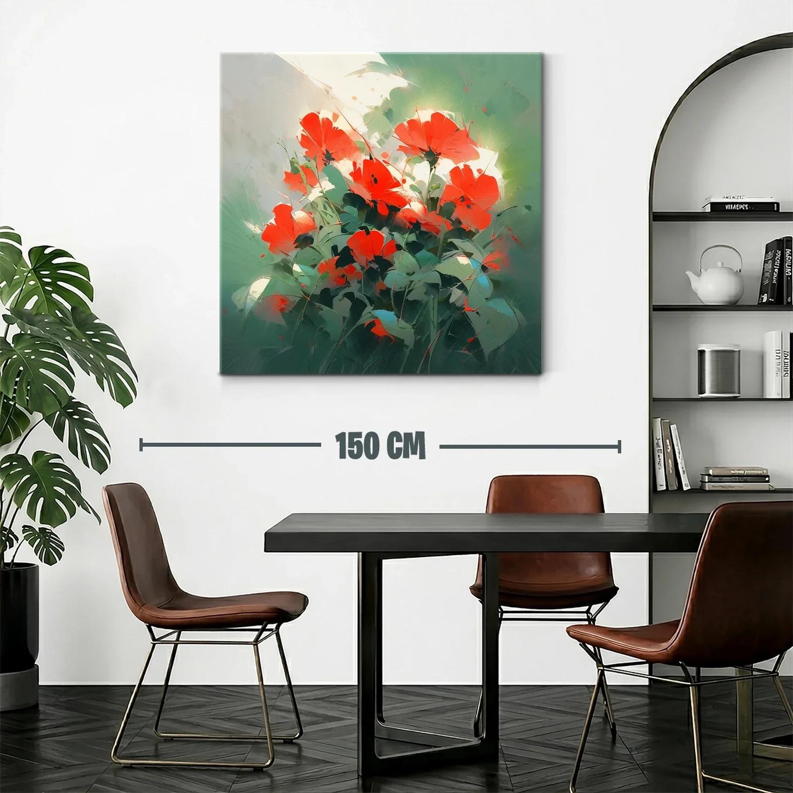 Cuadro flores rojas vibrantes entre follaje verde — miniatura 2