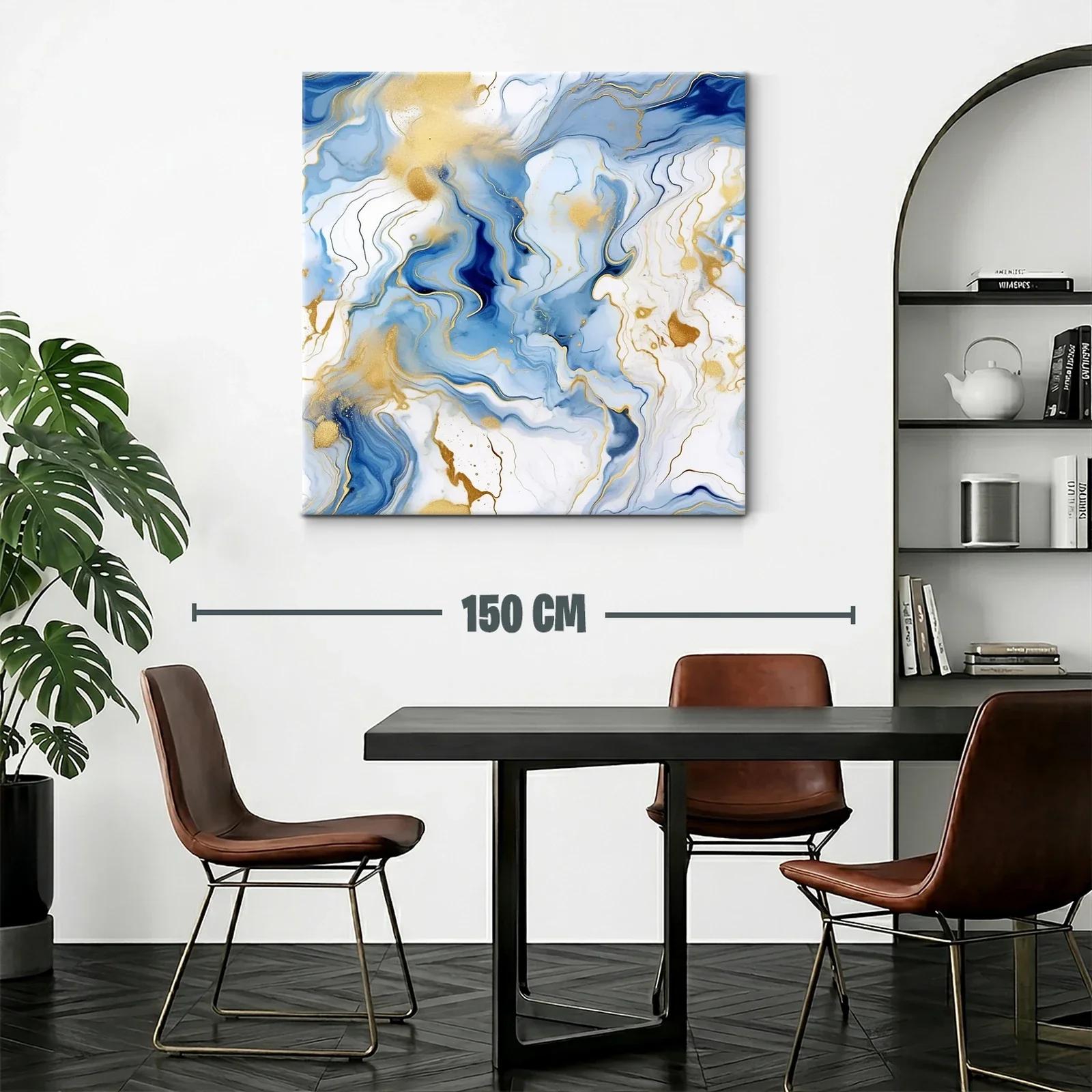 Cuadro abstracto con tonos azules y detalles dorados — miniatura 2