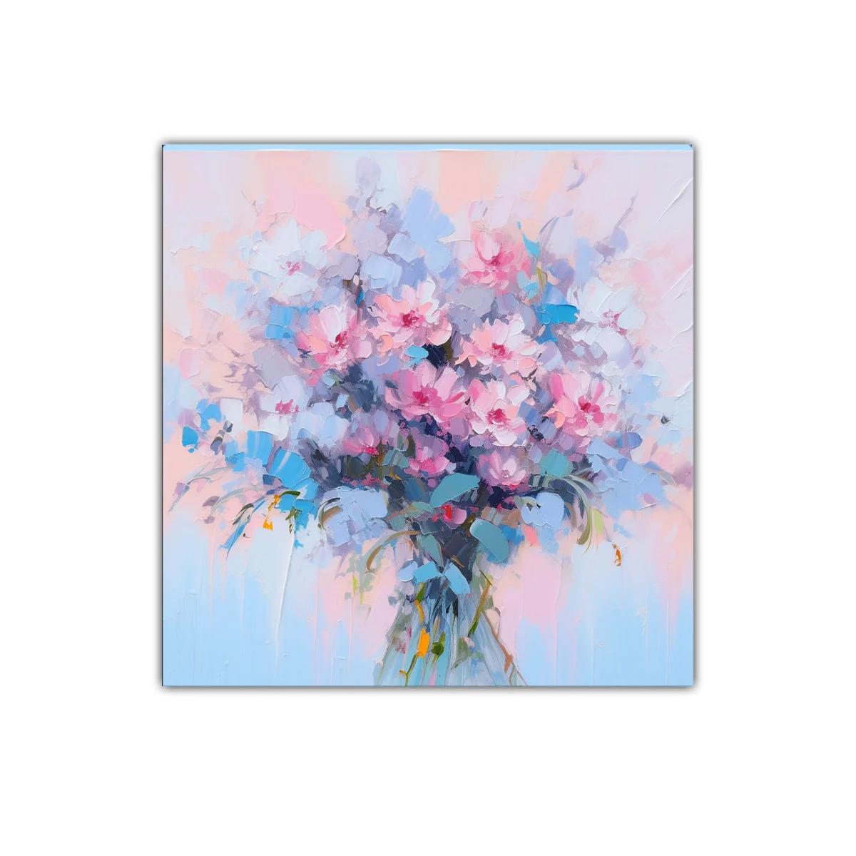 Cuadro decorativo ramo floral en tonos pastel y azul — imagen principal
