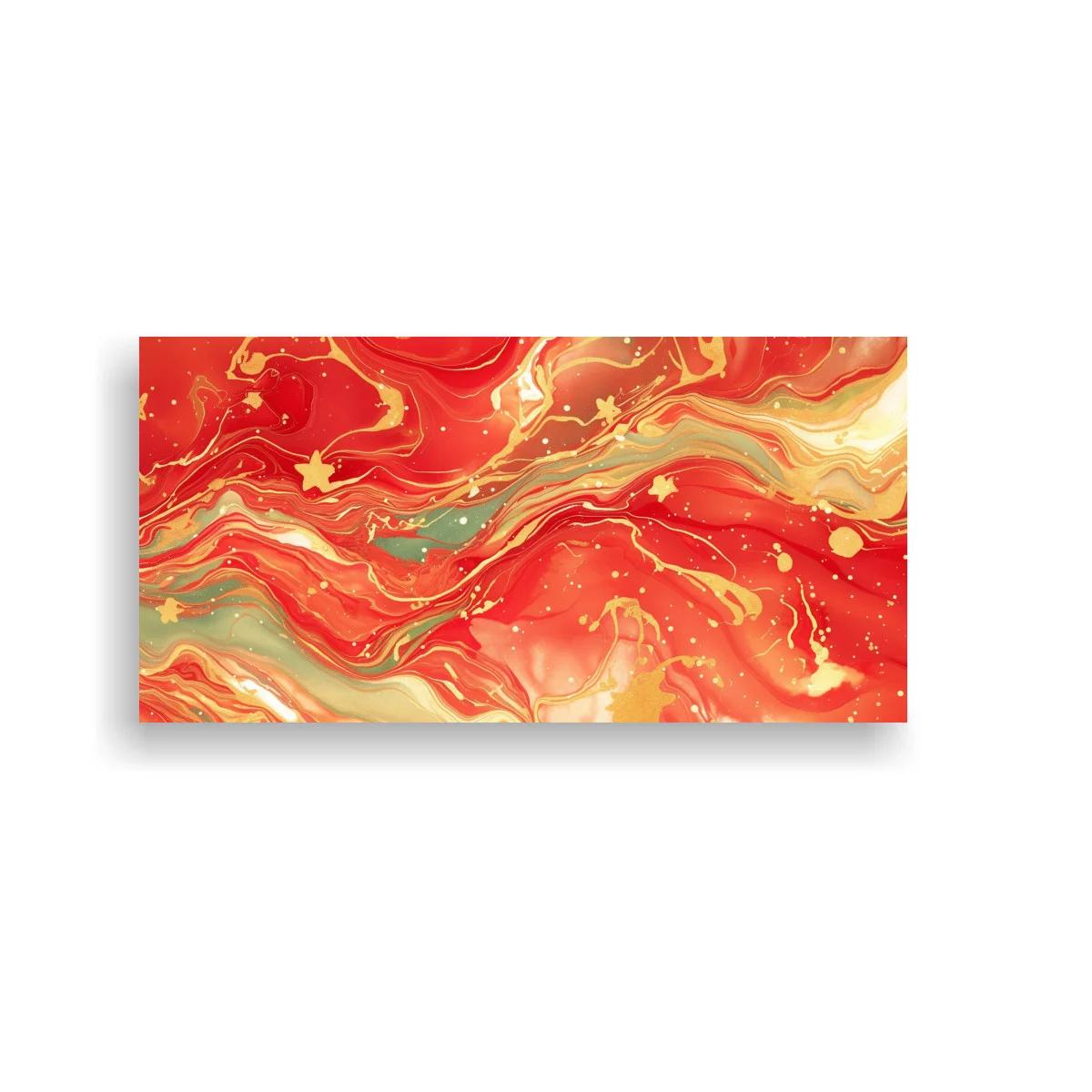 Cuadro mármol líquido rojo y dorado con remolinos fluidos — imagen principal