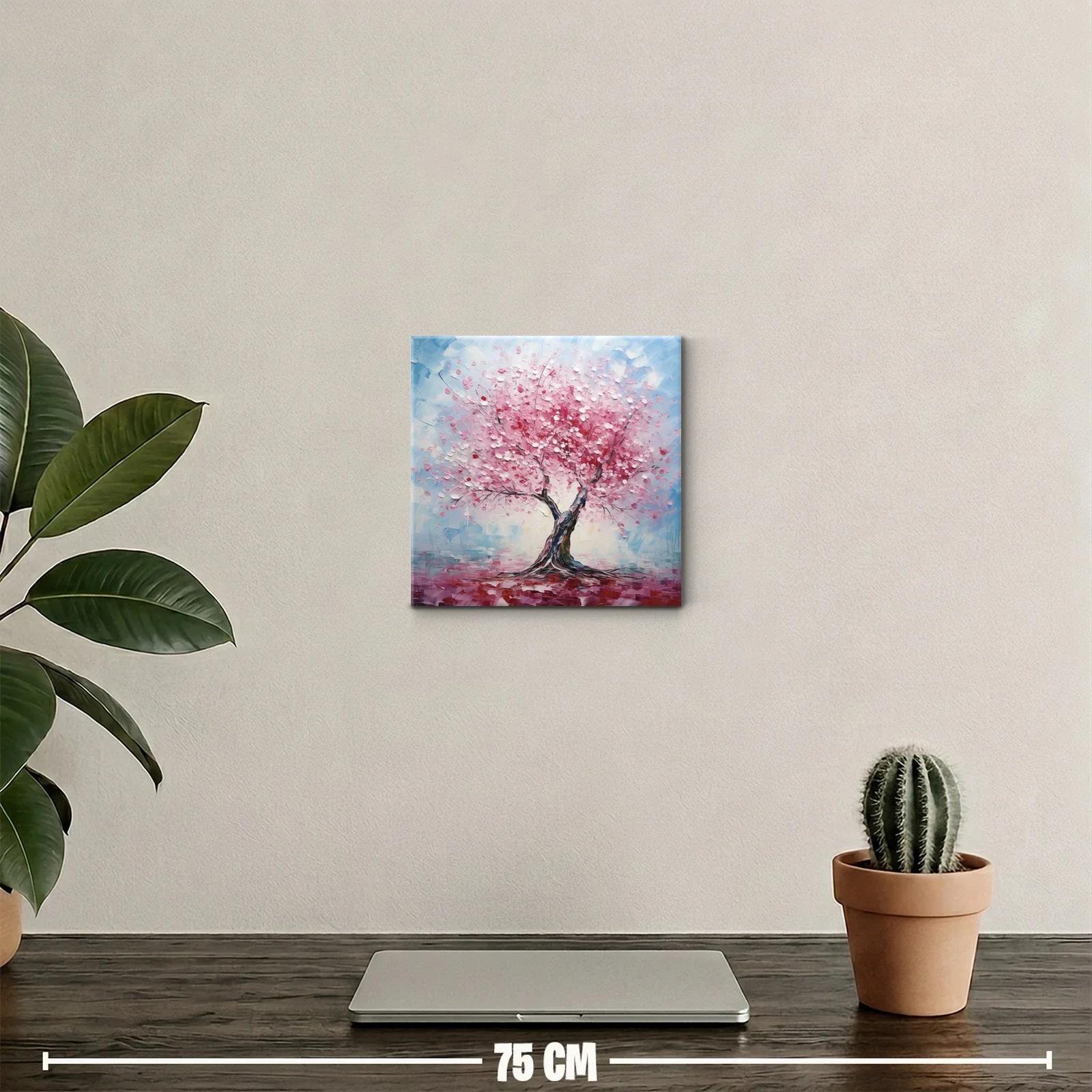 Árbol de flores rosas con fondo azul y rojo vibrante — miniatura 2