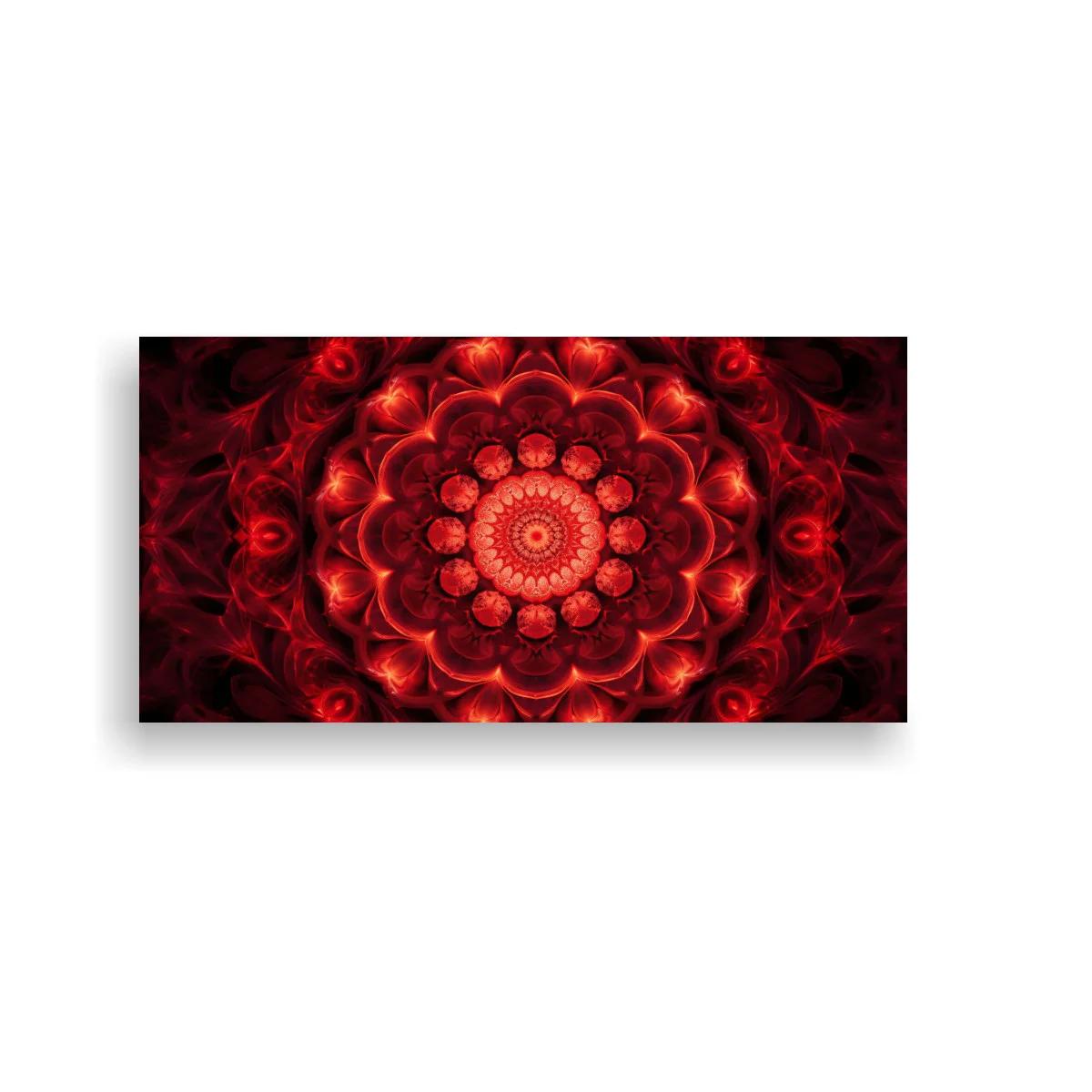 Cuadro mandala floral roja con brillos coral