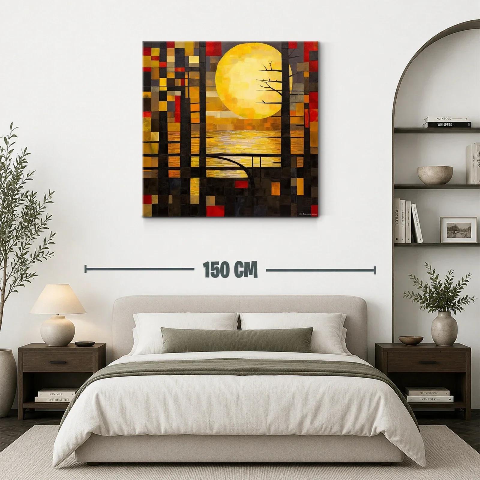 Cuadro abstracto con luna llena y tonos cálidos vibrantes — miniatura 3