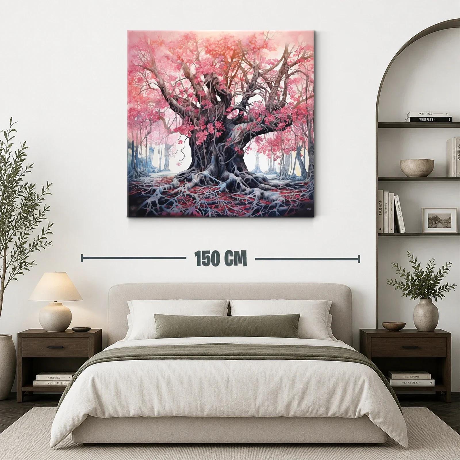 Árbol mágico con flores rosa en bosque encantado — miniatura 3