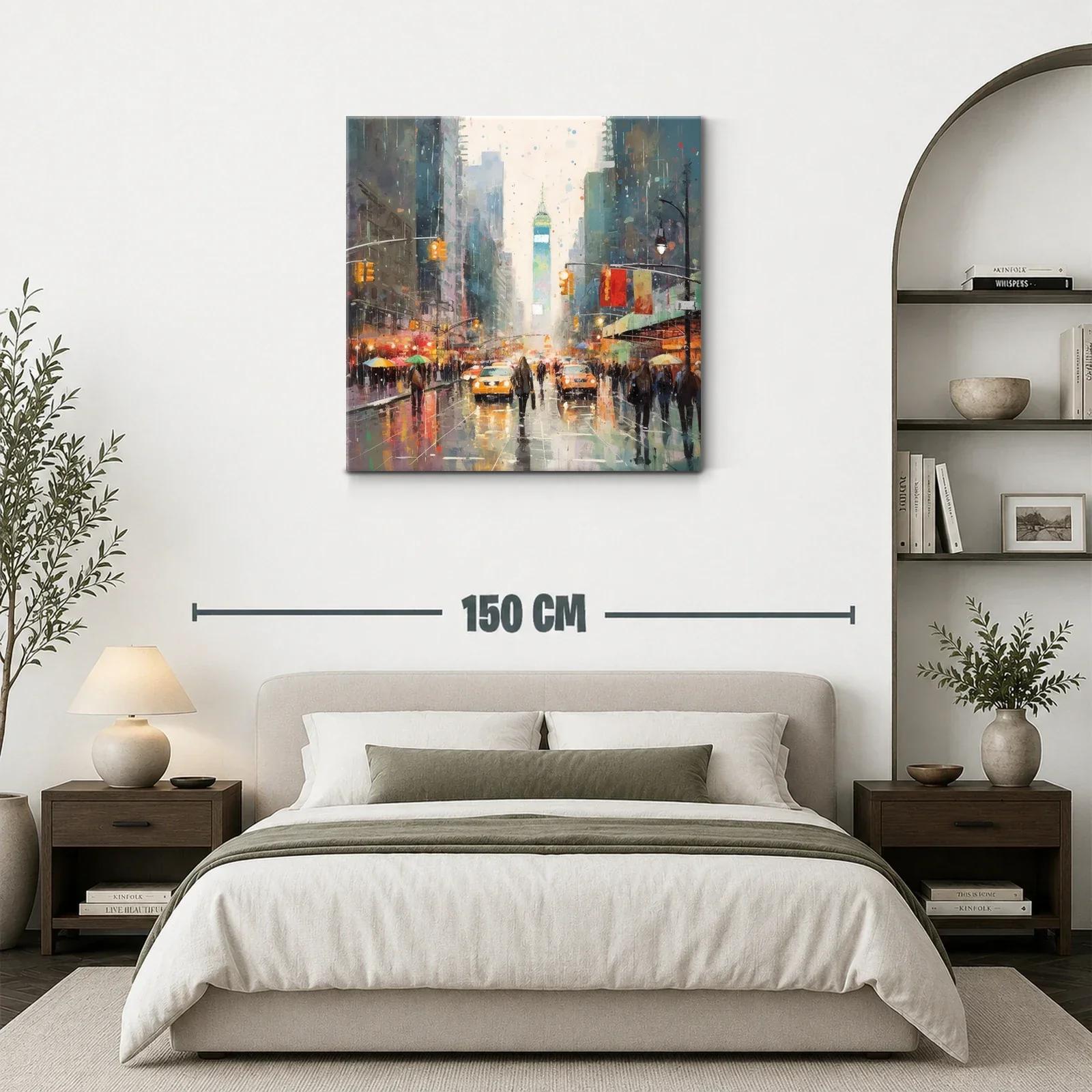 Cuadro urbano con luces vibrantes y calles llenas de vida — miniatura 3
