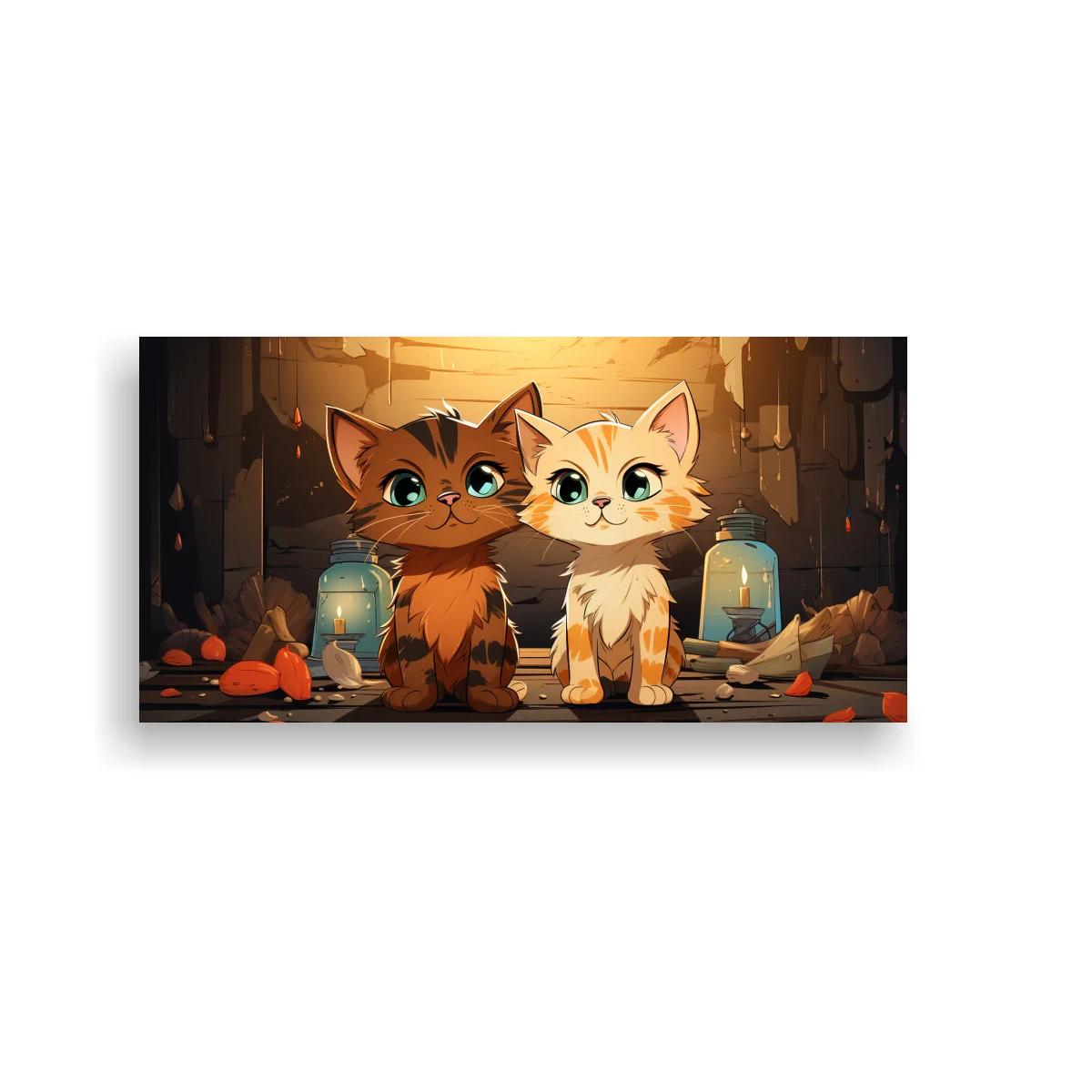 Cuadro dos gatitos junto a faroles en ruinas de piedra — imagen principal