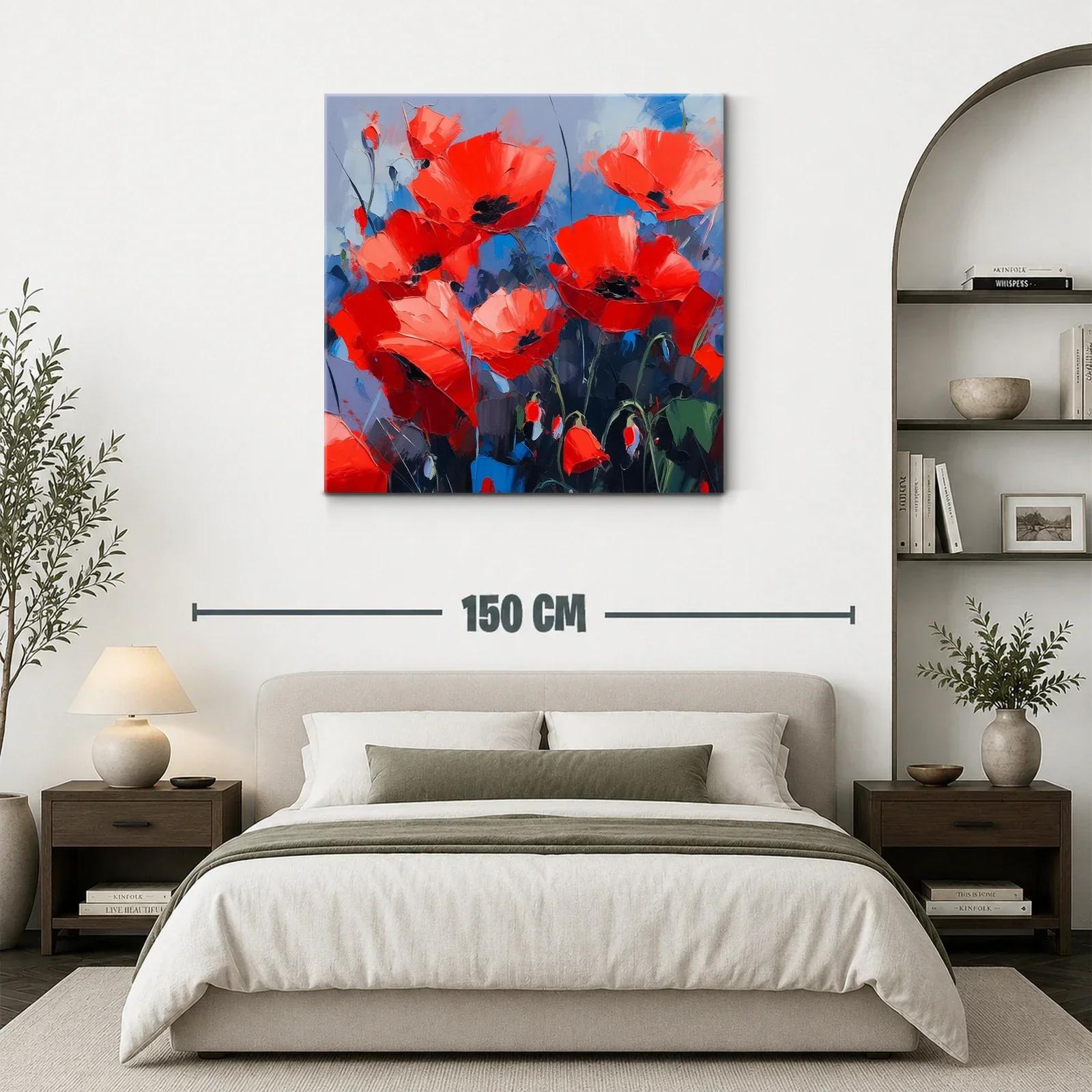 Cuadro vibrante con amapolas rojas sobre fondo azul — miniatura 3